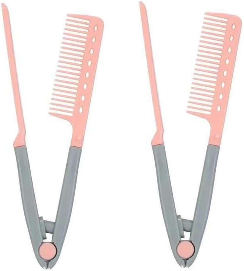 Loogujuzao 2 Pcs Straightening Combs &ndash; Detangling & Smoothing Hair Styling Comb for Firm Grip & Frizz-Free Styling (Purple)