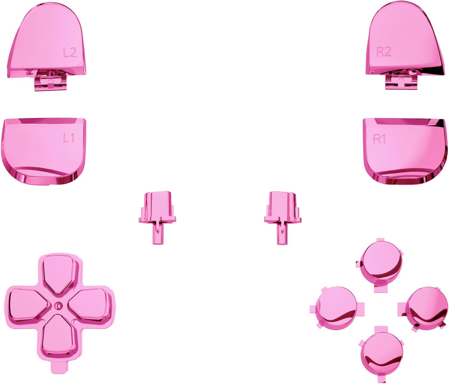 Extremerate Replacement D-Pad R1 L1 R2 L2 Triggers Share Options Face Buttons, Chrome Pink Full Set Buttons Compatible with Ps5 Controller BDM-030 BDM-040 BDM-050 - Controller NOT Included
