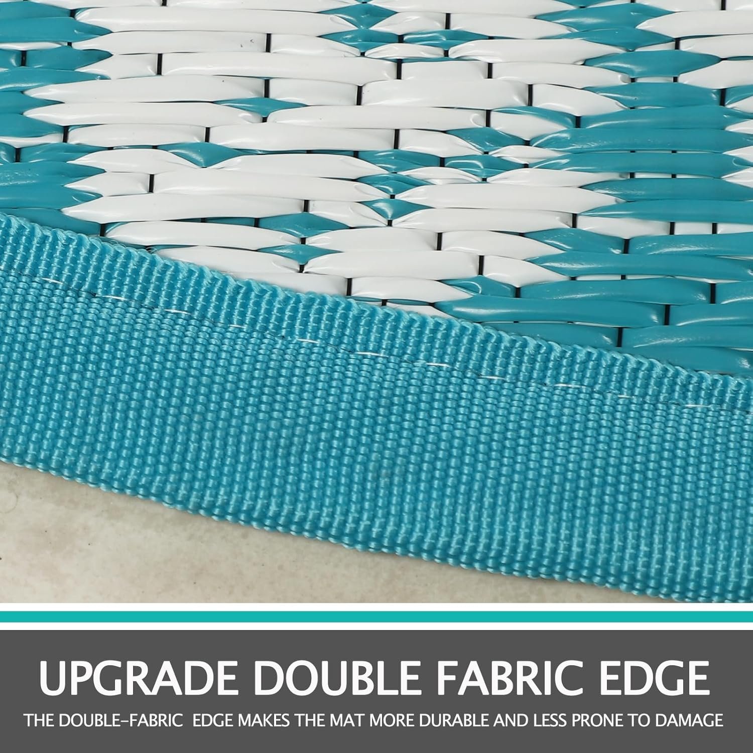 Capslpad round Outdoor Rug for Patio 150Cm Boho Reversible RV Mat Waterproof Outdoor Plastic Straw RV Camping Rug outside Circle Area Rug for Porch Deck Terrace Picnic Beach Apartment Pool Decor,Teal image number 2