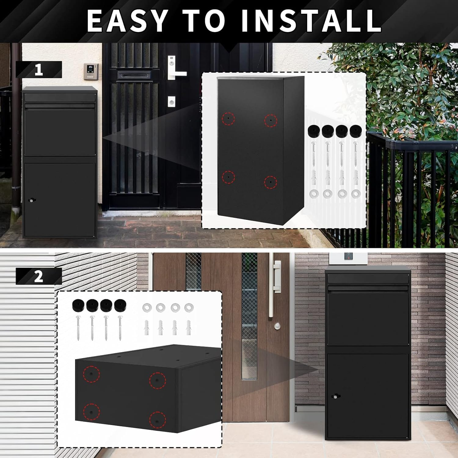 GROZY XL Package Delivery Box, Extra Large Galvanized Steel Parcel Drop Box for Outside, Parcel Mailbox with Secure Storage Compartment, for Outdoor Porch, Curbside, Black image number 3