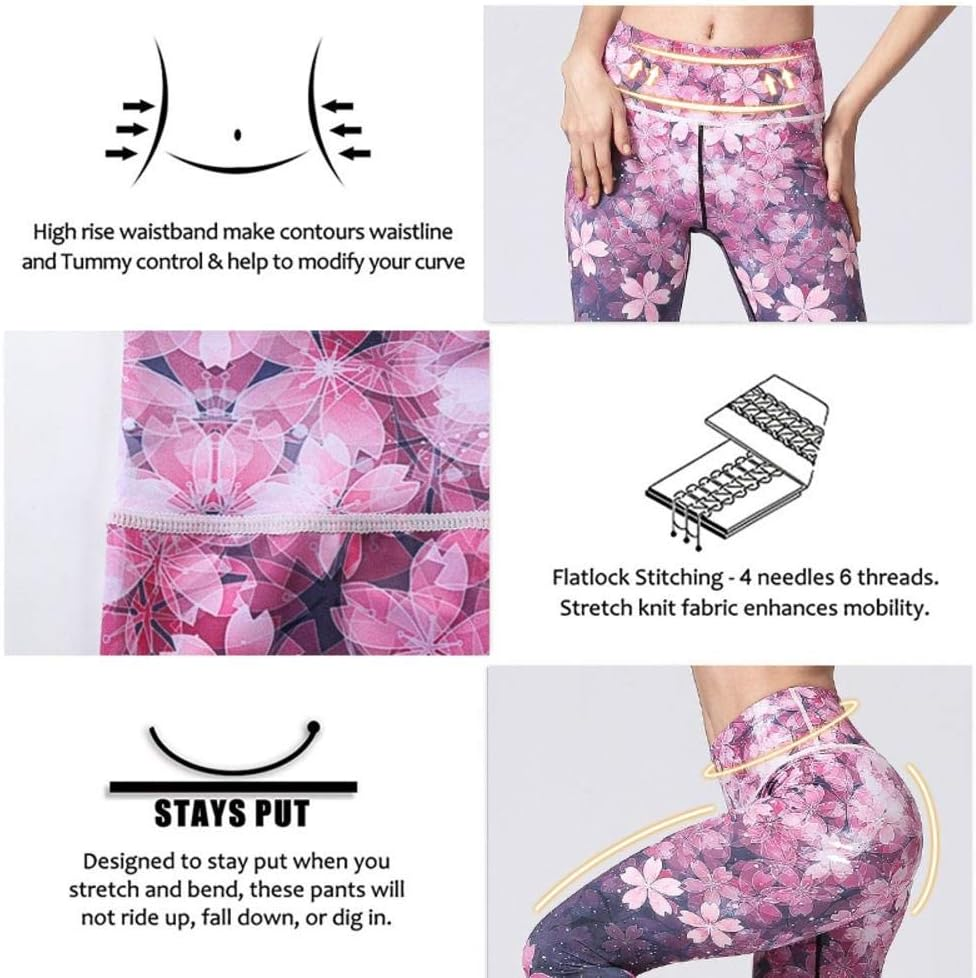 Women Yoga Pants Slim High Waist Sport Leggings Gym Elastic Romantic Printed Long Tights for Running Fitness Tummy Control