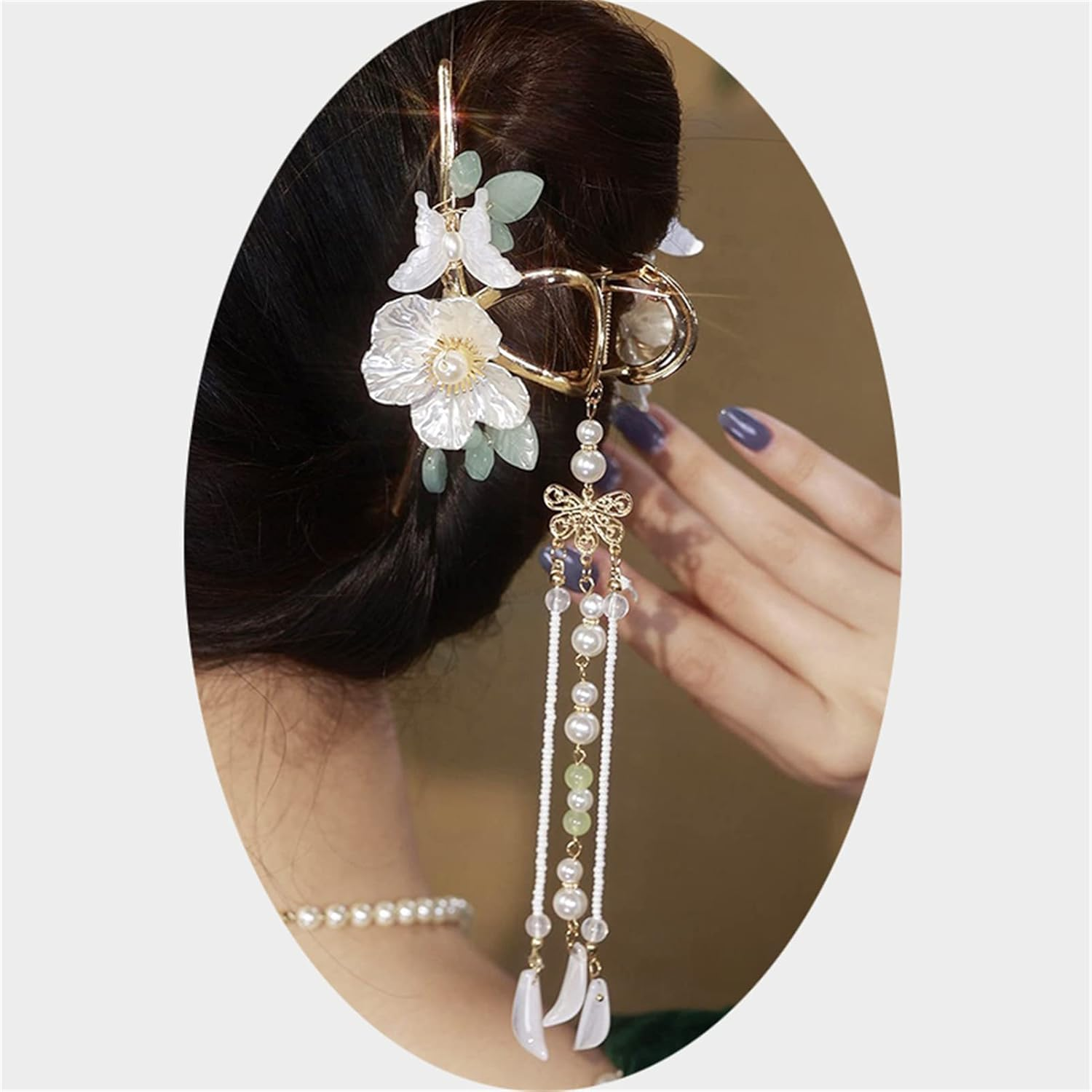 Claw Clips for Women Thick Hair, Hair Accessories, Female Temperament Clip Hair Ornament,White Camellia