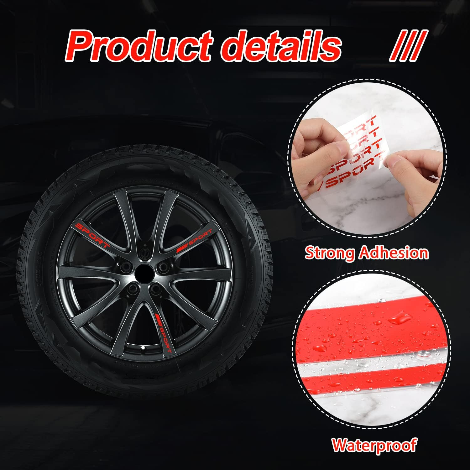AIEX 12Pcs Wheel Rim Decal Stripes, Red Car Wheel Reflective Stickers Tire Stickers for Cars for 18''- 21'' Wheels Tire Rim Safety Decoration Accessories image number 1