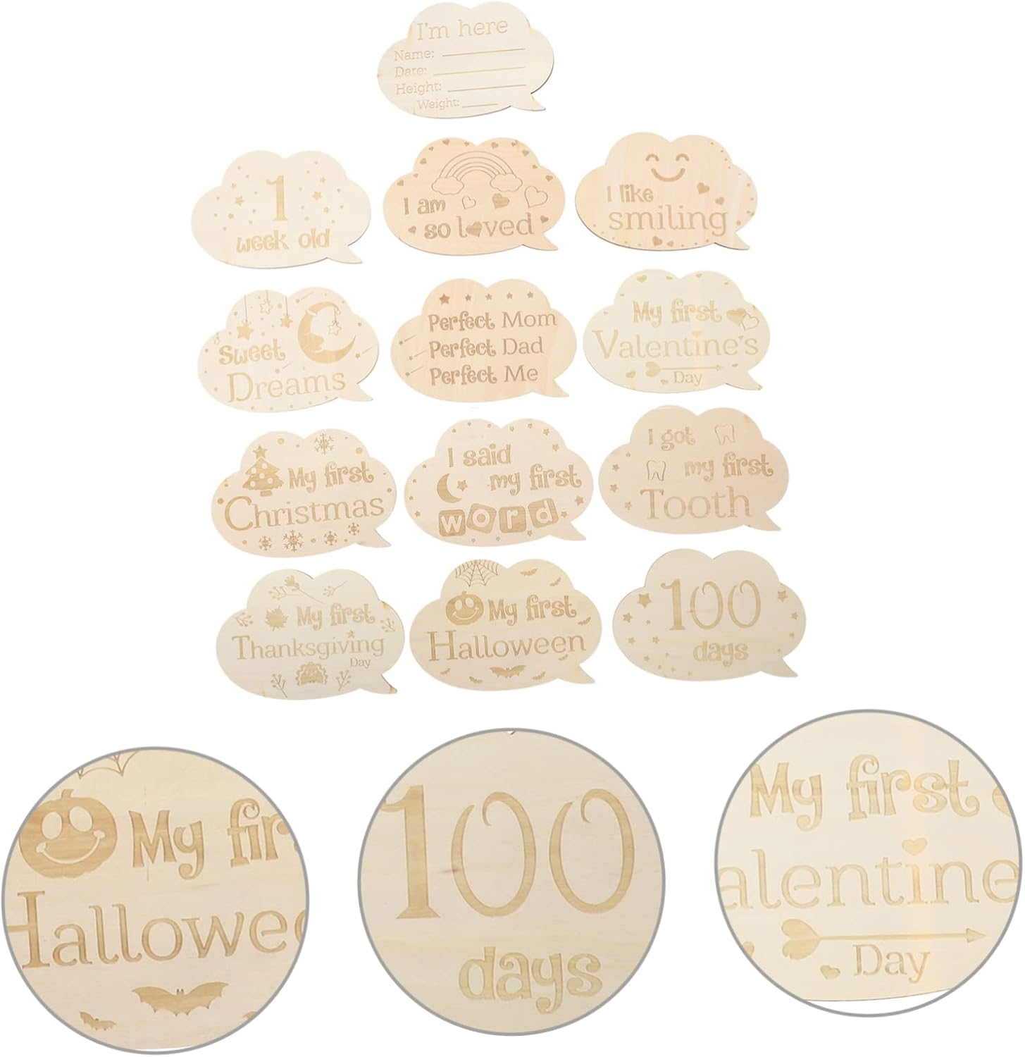 1 Set Growth Cards Double Sided Monthly Milestone Cards for Newborn Photography Props High End Engraved Natural Design for Cherished Memories