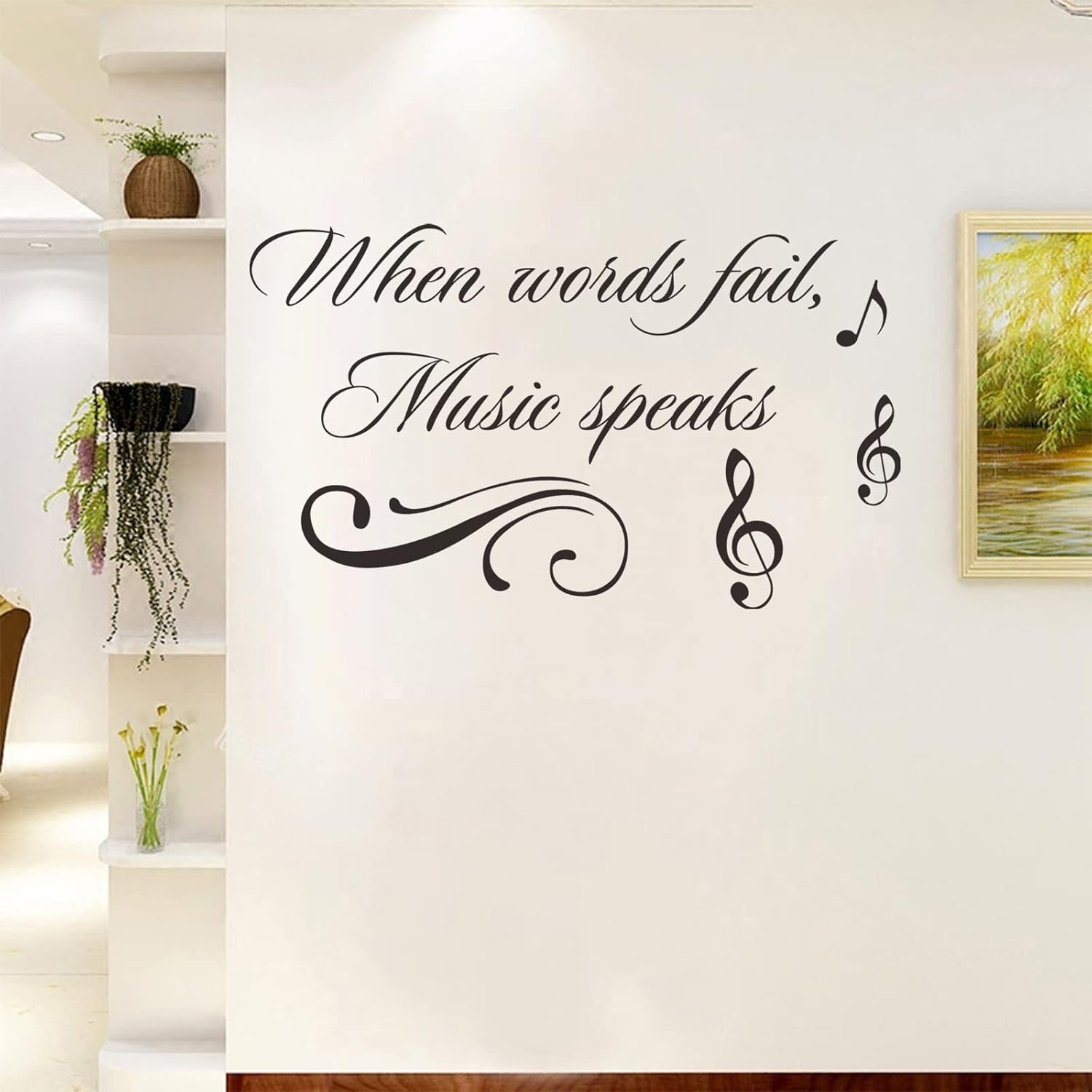Music Wall Decals Decor Inspirational Quotes When Words Fail, Music Speaks Vinyl Wall Art Stickers Mural for Music Room Living Room Bedroom Decoration image number 1