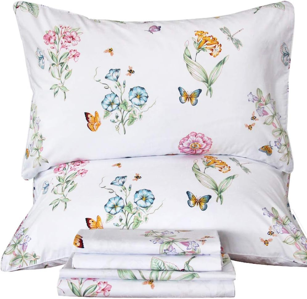 Queen'S House Romantic Garden Floral Bed Sheet Queen Set-W