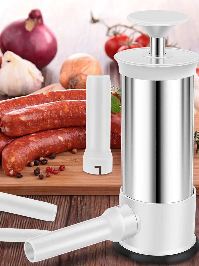 Manual Sausage Stuffer 2.2 LBS Stainless Steel Vertical Sausage Maker Machine with 4 Filling Tubes Meat Stuffing Filler Machine Household Commercial Use image number 5