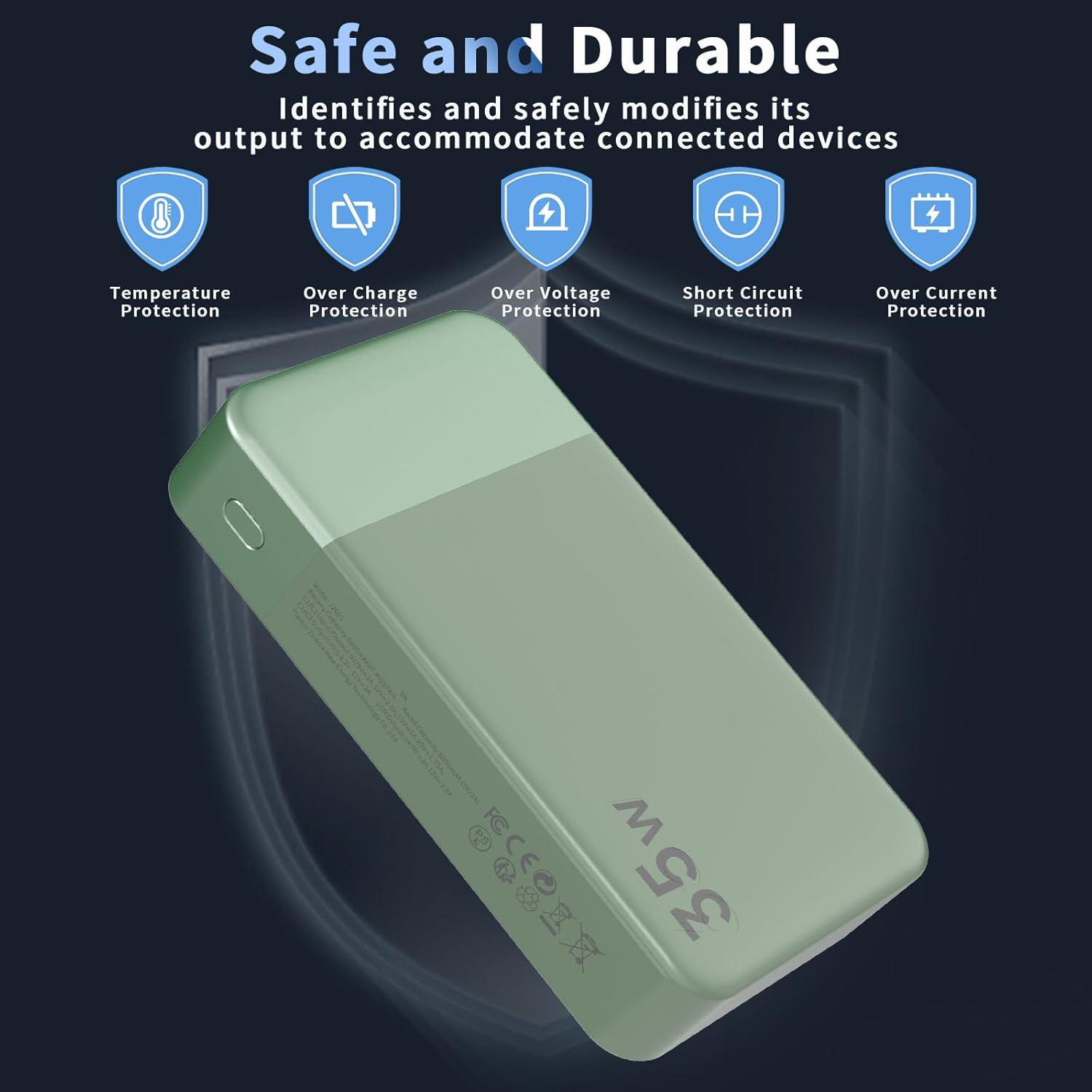 NOBIS Power Bank, 35W 20000Mah Portable Charger, USB C Fast Charging, 4 Ports External Battery Pack with LED Digital Display, Compatible with Laptop, Phone 15 14 13 Pro S23 S22 (Green) - Blue image number 6