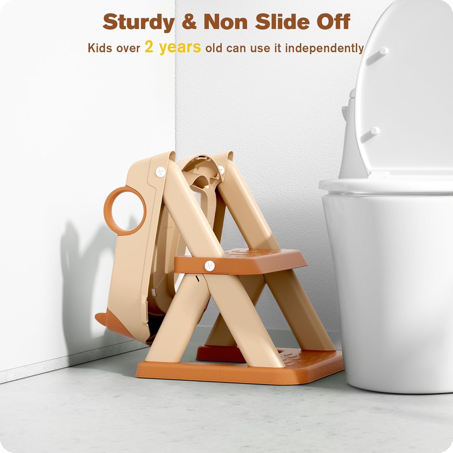 Potty Training Seat, Upgrade Toddler Toilet Seat for Kids Boys Girls, 2 in 1 Potty Training Toilet for Kids, Splash Guard Anti-Slip Pad Step Stool（Brown）, XTL-8868 image number 4