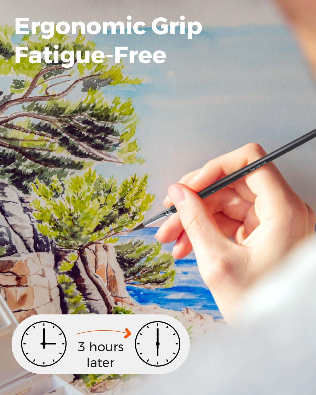 Sable Watercolor Brushes Professional Extended Needle Point Brushes for Artists 5Pcs-Natural & Horsehair Brush,Bamboo Handle,Paint Brushes for Detail Painting,Watercolor,Acrylic,Gouache,Ink image number 4