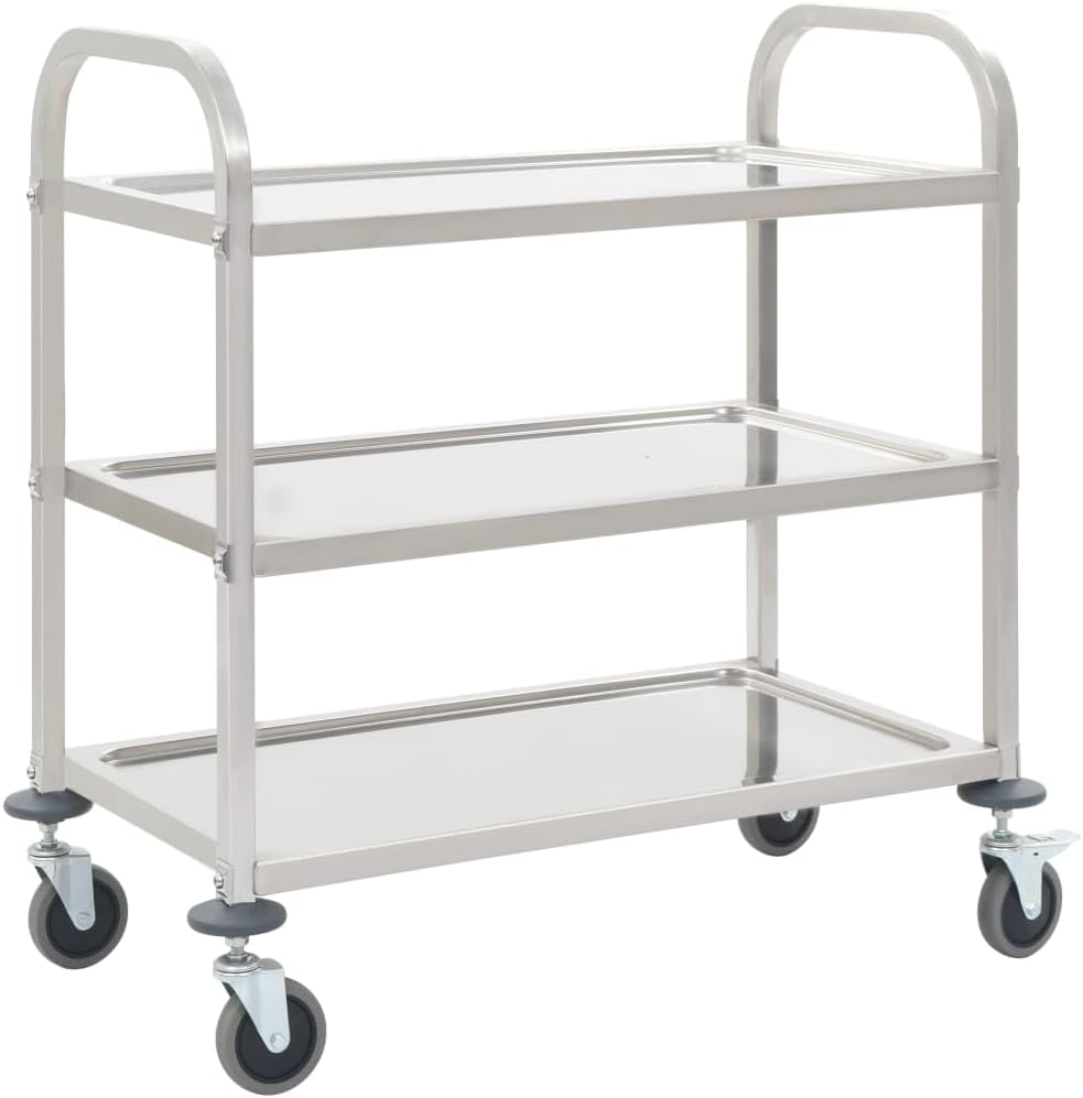 Vidaxl 2-Tier Robust Stainless Steel Kitchen Trolley with Efficient Braked Castors and Spacious Trays - Silver image number 5