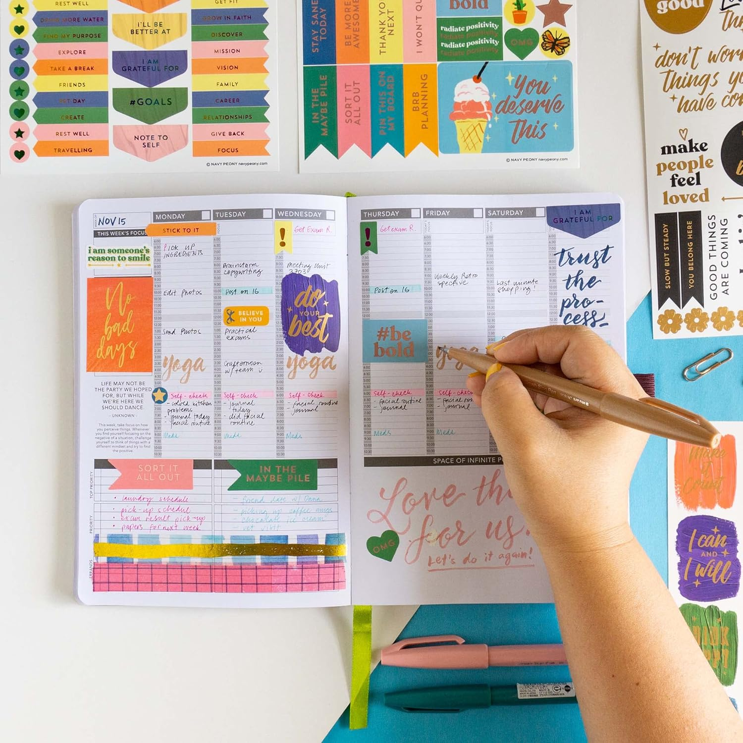 Navy Peony Motivational Vision Board Stickers (270Pcs, 6 Sheets) - for Parties, Planners image number 1