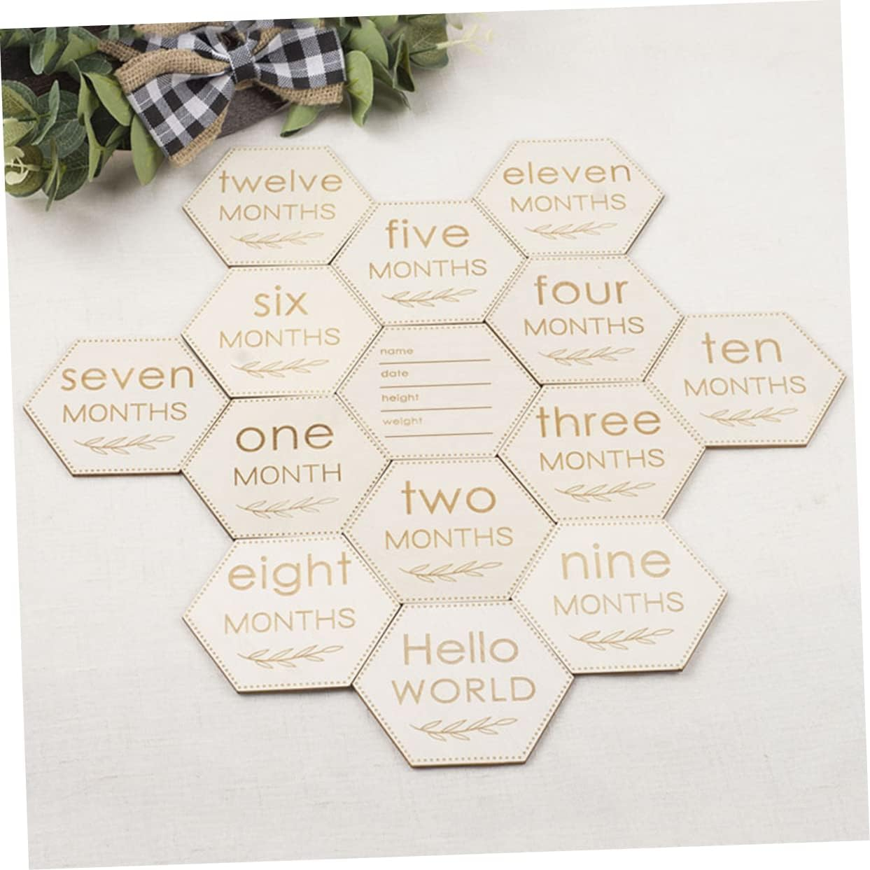 ERINGOGO 12Pcs Wooden Monthly Milestone Cards Newborn Milestone Blocks Discs Shower image number 1