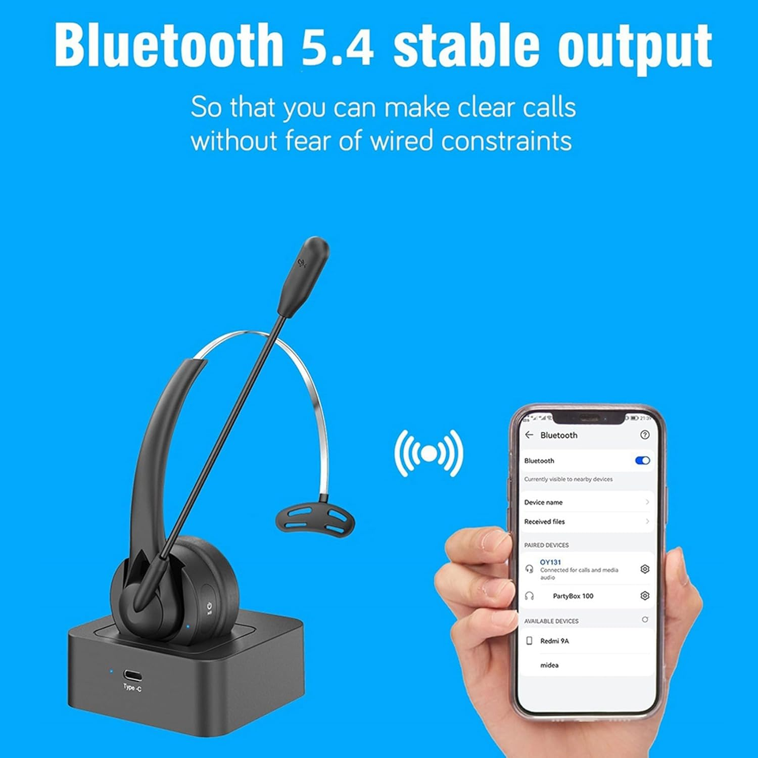 Kaifucy 2X on Ear Headset BT 5.4 Wireless Headphone Call Center Headband Earphone with Noise Cancelling Mic