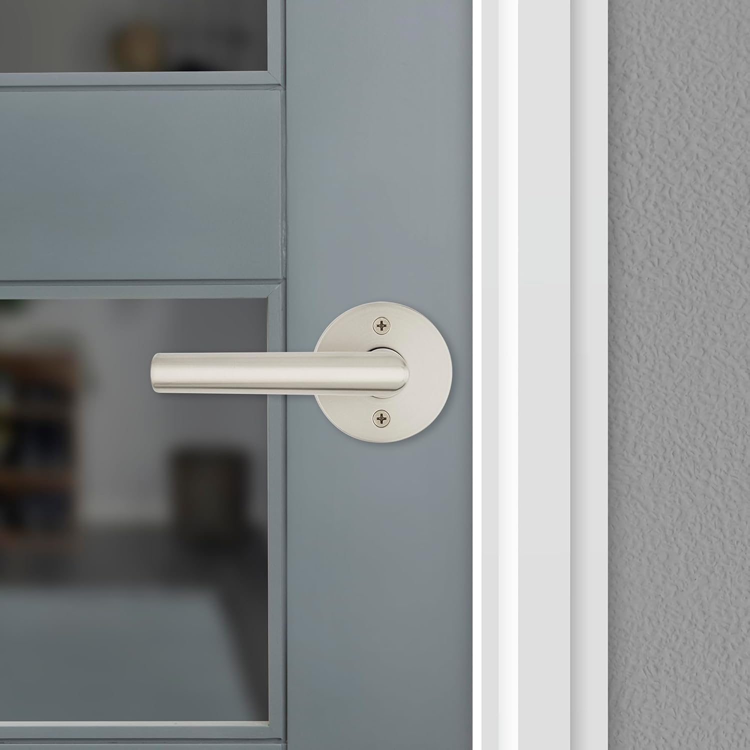 Kwikset Milan Dummy Door Handle, Single Sided Lever for Closets, French Double Doors, and Pantry, Satin Nickel Non-Turning Reversible Interior Push/Pull Lever image number 1