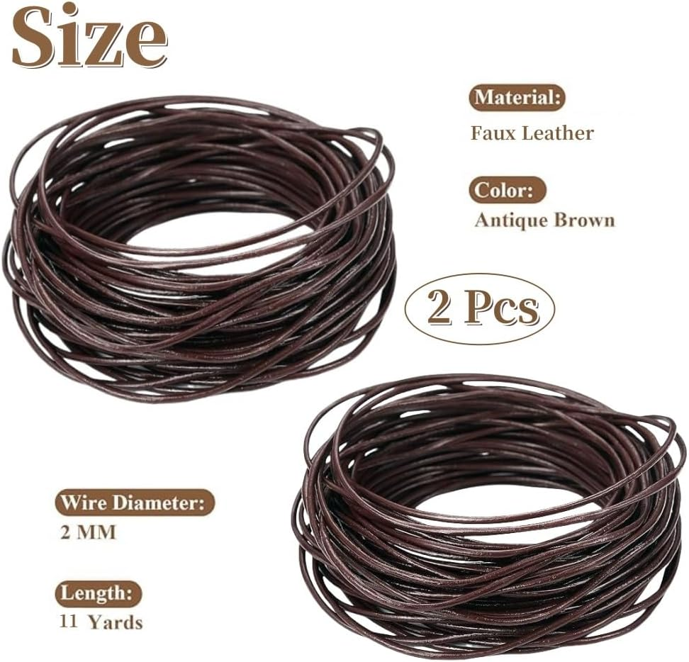 2 Roll 2Mm X 11Yard Leather Cord,Round Leather String,Retro Brown Leather Lace,Leather Rope Cord Leather Twine for Bracelets,Necklaces,Jewelry Making and Crafts,Shoelaces,Braided Bracelets image number 1