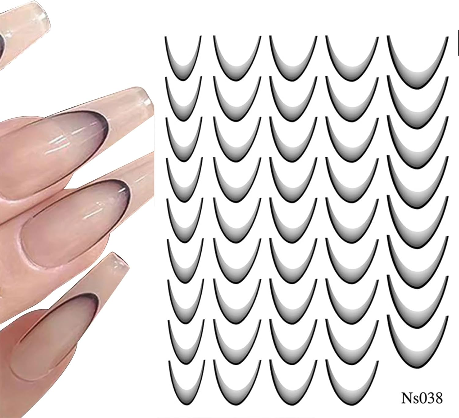 French Manicure Stickers | Moon Shaped Nail Tips Decals - 3D French Manicure Decals Decorations Self-Adhesive Fingertip Stickers for Women Accessories