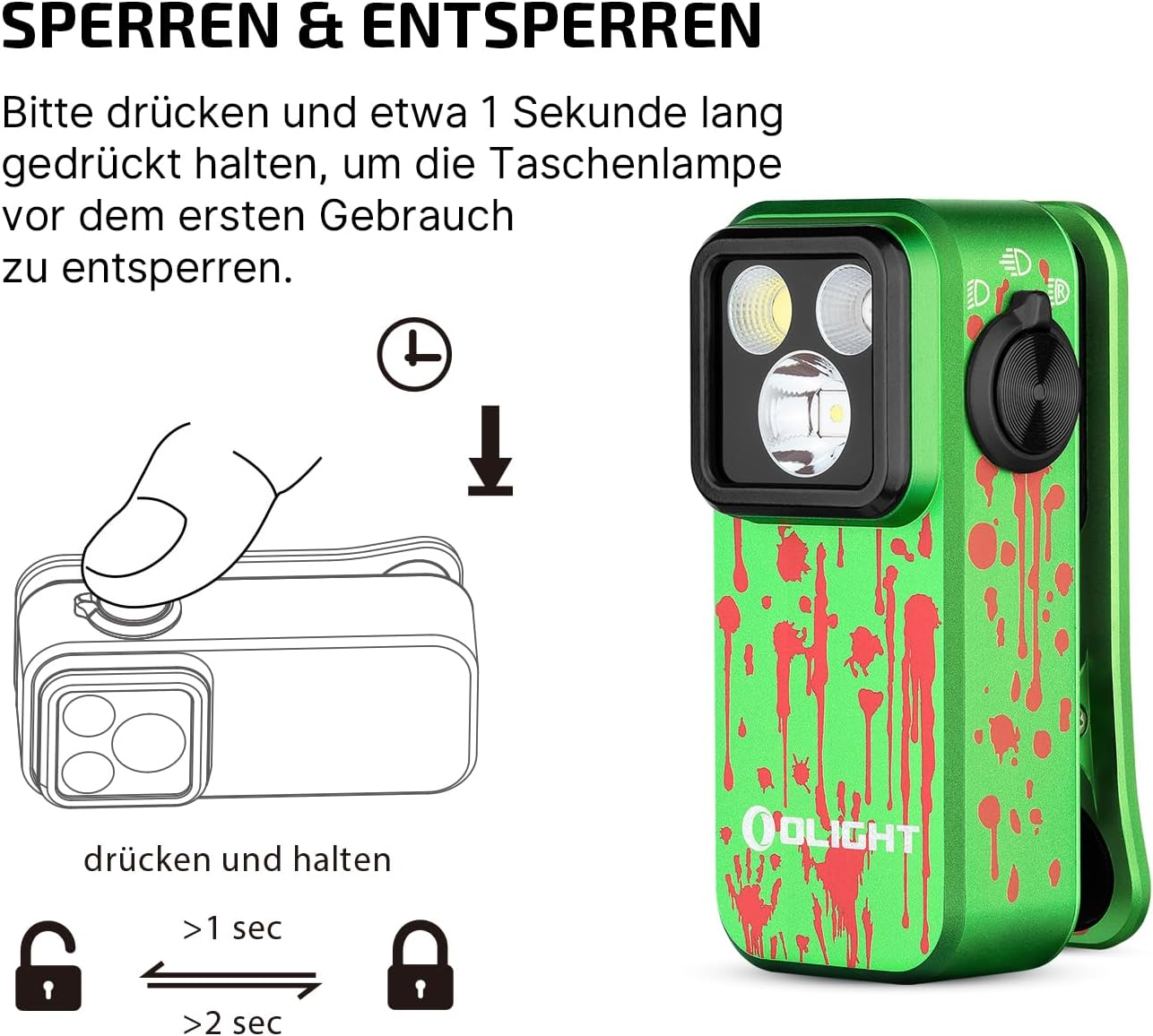 OLIGHT Oclip Pro Mini LED Torch with Floodlight, Focused Light and Red Light, 500 LM Bright USB-C Rechargeable Flashlight, IPX6 Clip Lamp, Small Flashing Light for Runners Camping (Zombie Green) image number 1