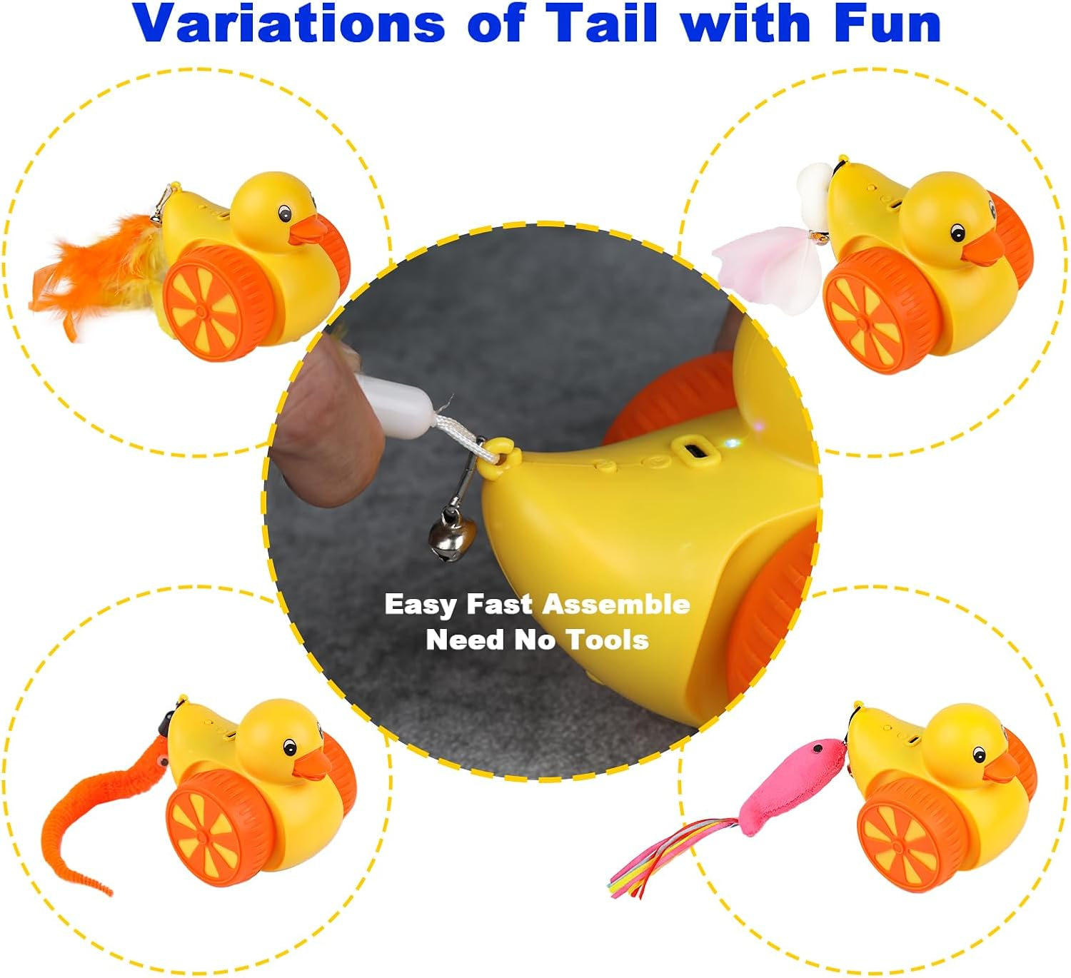 ABCOOL Robot Automatic Cat Toy with Random Trajectory Laser Feather for Smart Pet Kitten Dog Game Fun Exercise, 3 in 1 Duck Electric Indoor Rechargeable Automated Moving Playing Toy image number 2