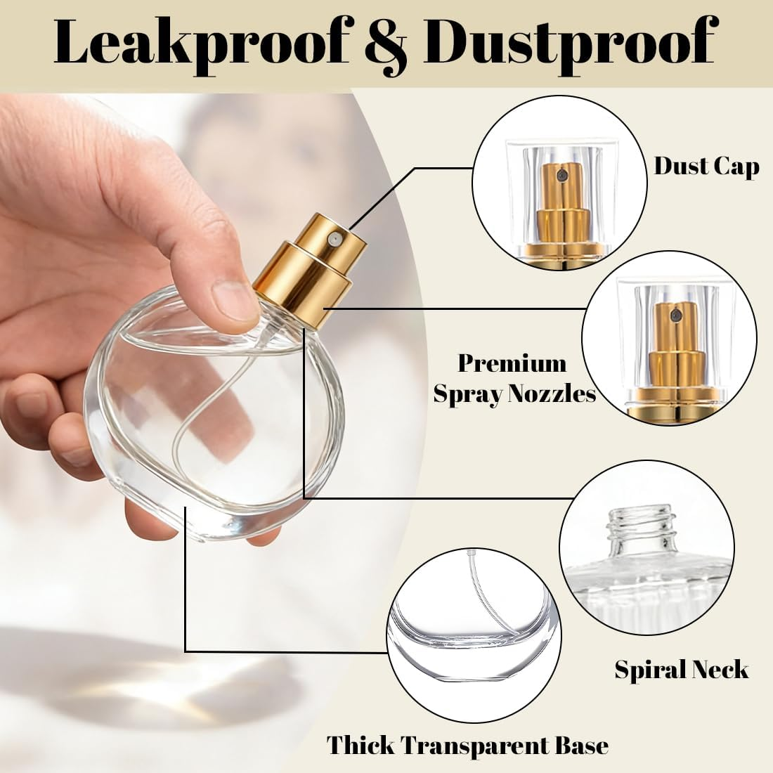 ROKZELT Perfume Atomiser, 50 Ml, Pack of 2, Refillable, Empty, Spray Bottle, Travel, for Travel, Transparent, Portable image number 5