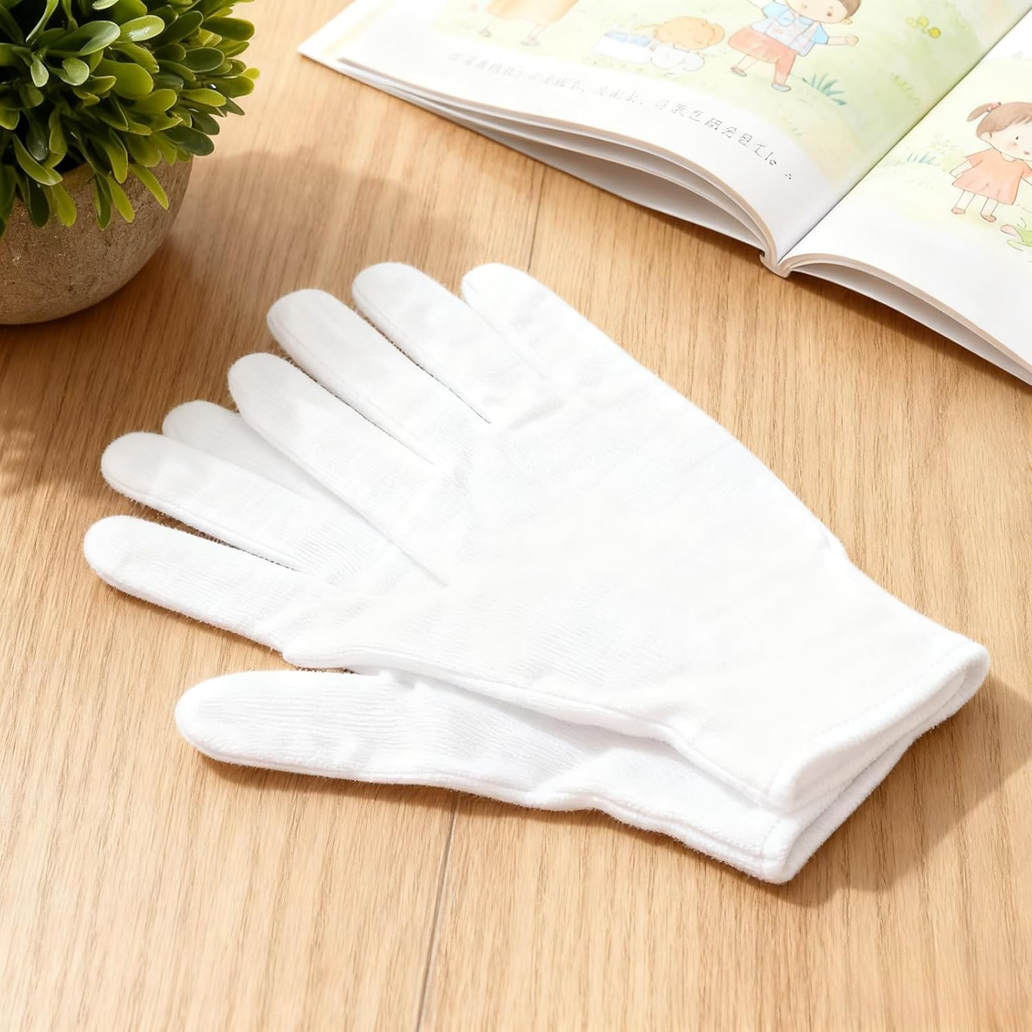 24Pcs 12 Pairs of Children'S Cotton Gloves Eczema Moisturizing Gloves, Reusable White Cotton Gloves, for Children with Eczema Overnight Dry Hands (4-12 Years Old) image number 6