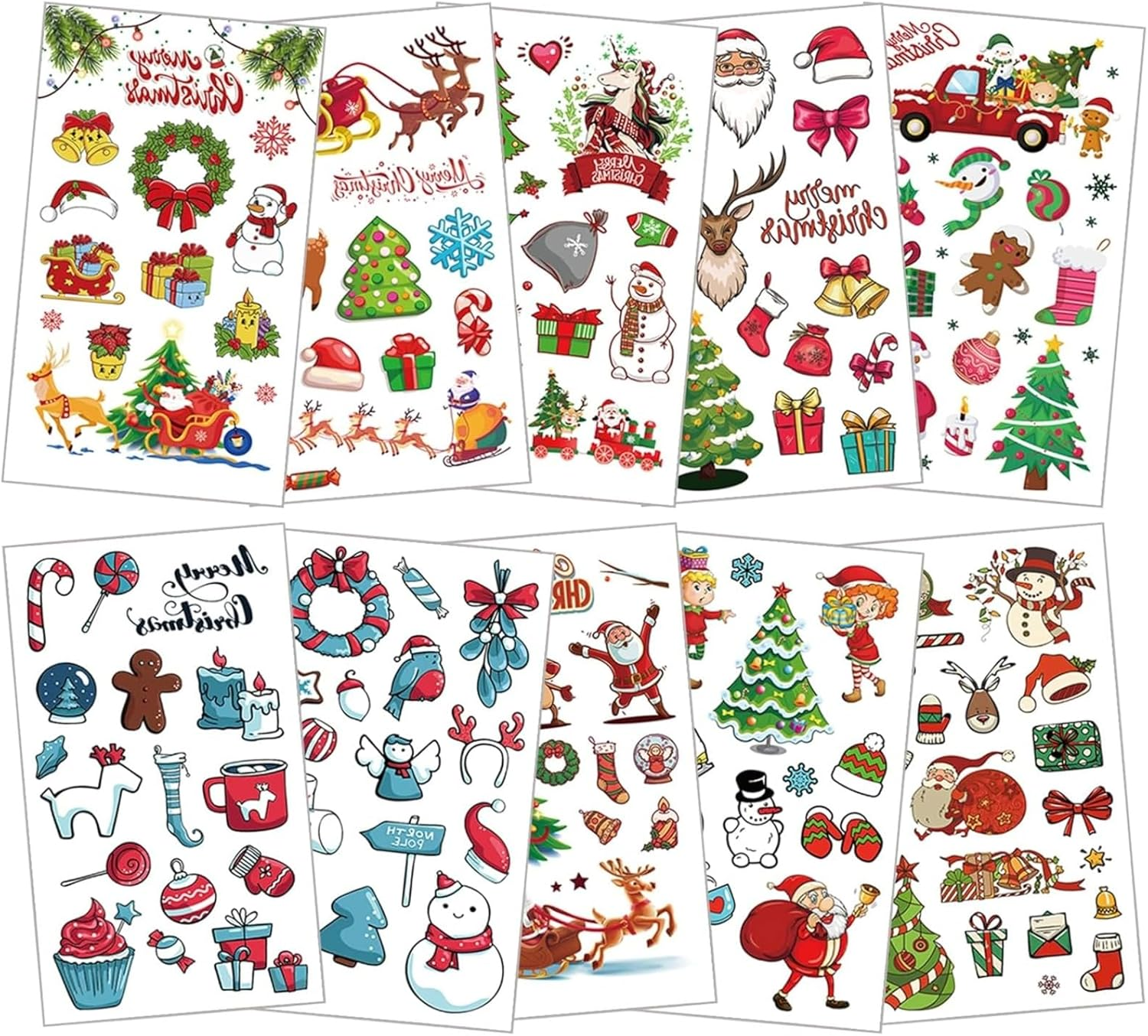 Itadaku 10 Sheets Christmas Temporary Tattoos, Colorful Tattoo Stickers, Fun Festival & Birthday Party Gifts image number 5