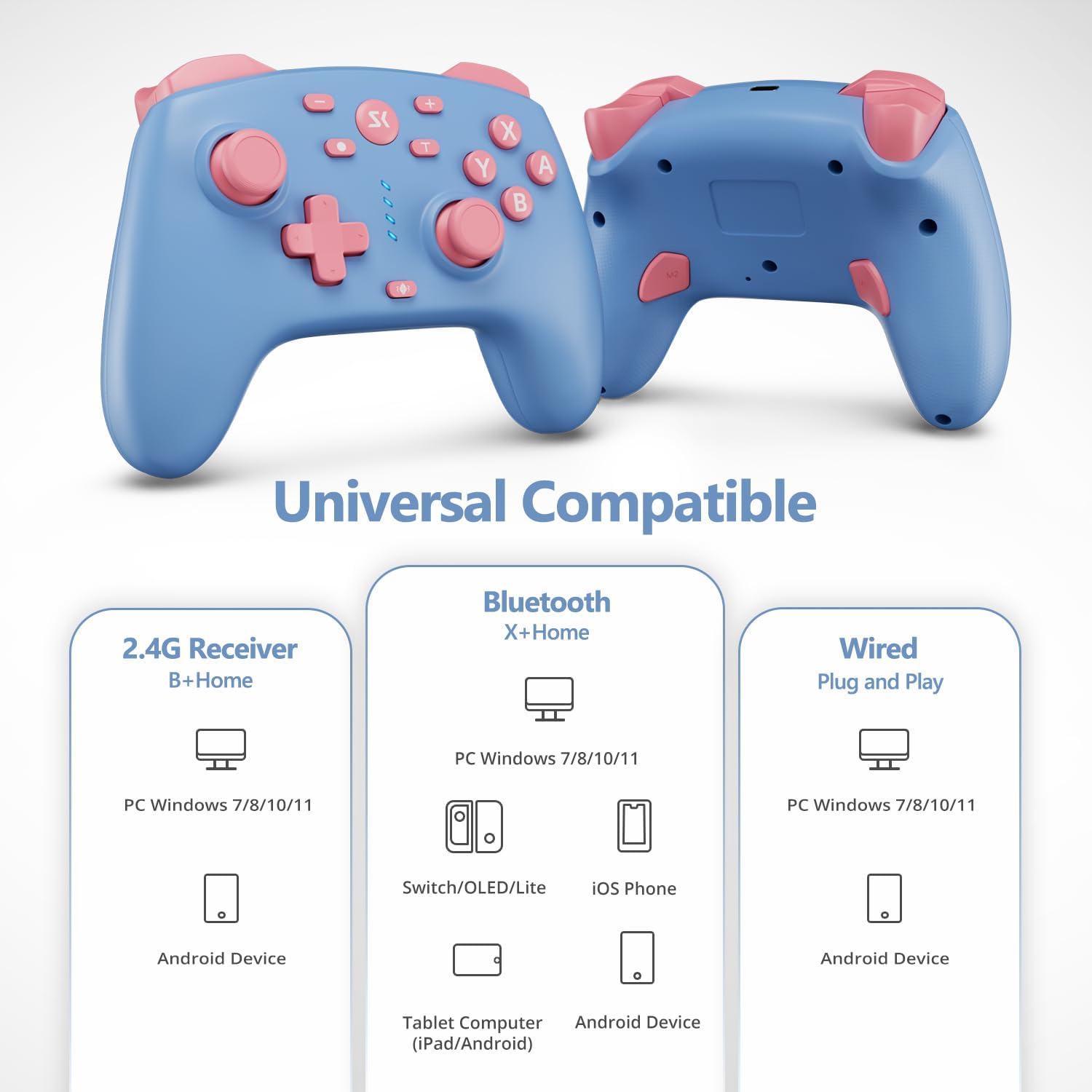 Kujian Wireless Controller for Switch/Switch 2/Lite/Oled/Pc - Hall Joysticks, Hall Triggers, Wake-Up Function, 6-Axis Gyro & Turbo Mode (Blue)