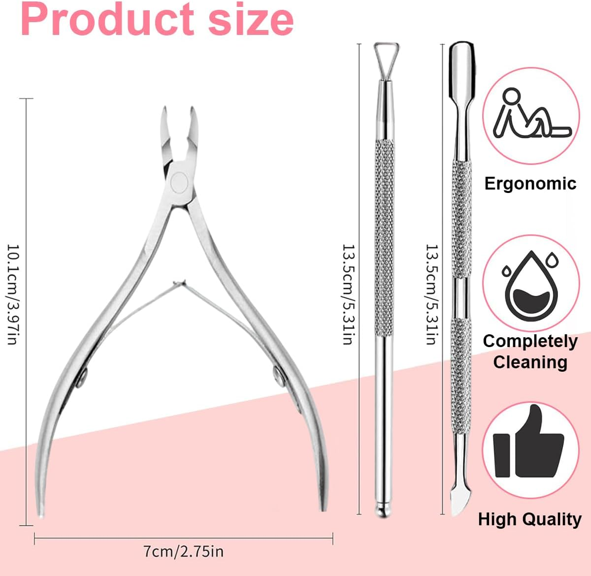 Ruayia 3-Piece Cuticle Nipper Set, Cuticle Trimmer with Cuticle Remover, Stainless Steel Cuticle Pusher and Cuticle Nipper and Nail Scraper, Tool for Manicure and Pedicure - Silver image number 6