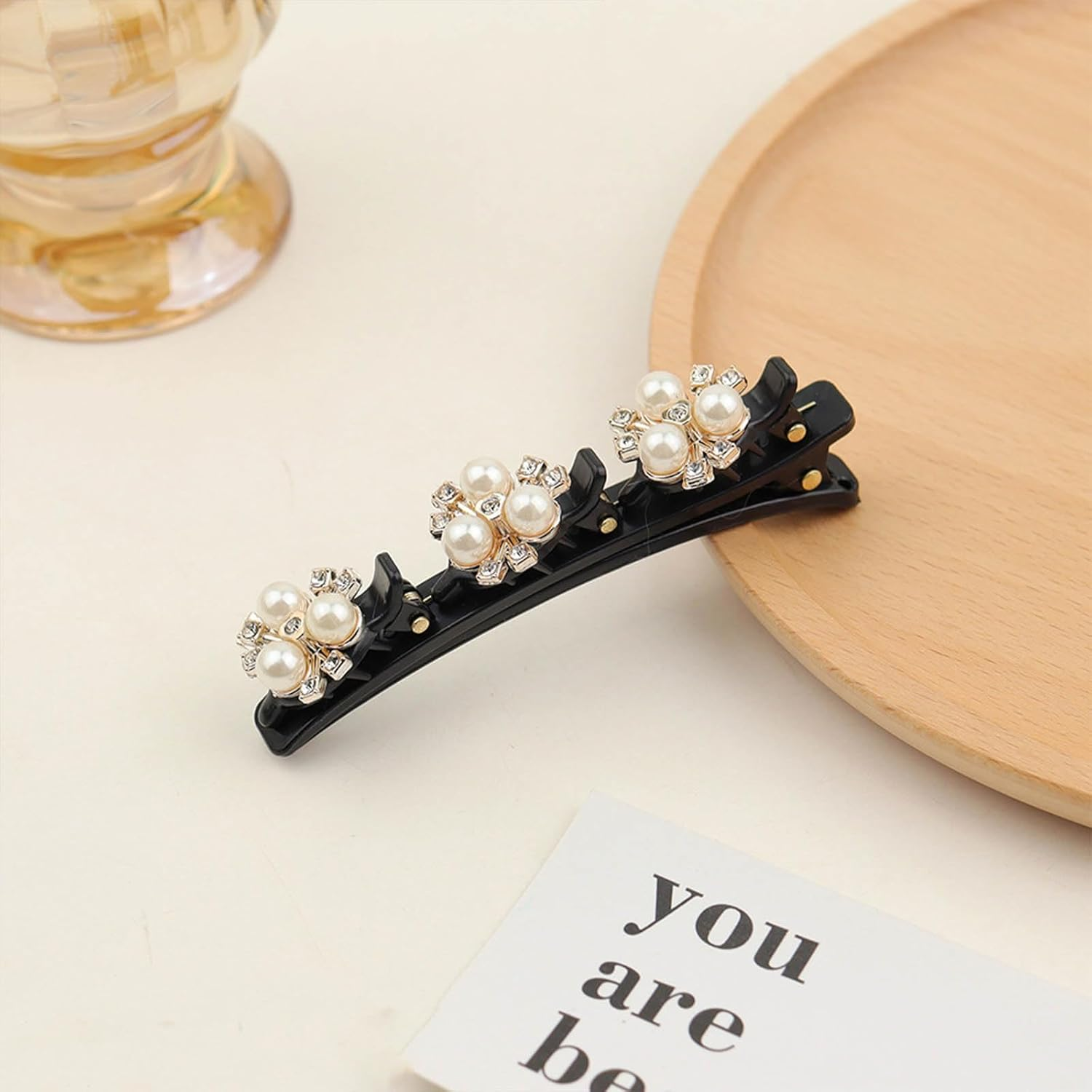 Braided Hair Clips with Sparkling Crystal Stone and 3 Small Clips Beaded Hair Pin Duck Bill Clip Braided Hair Clip with Rhinestones for Women as a Gift (Style: A) image number 4