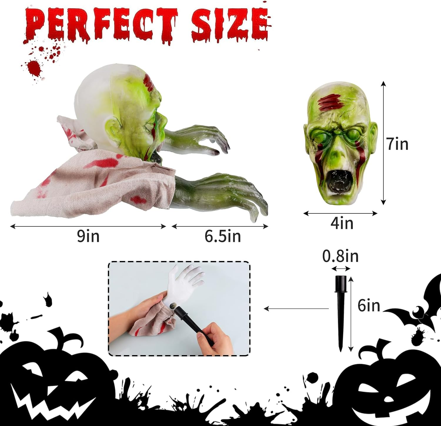 Halloween Decorations Outdoor Lighted Zombie Groundbreaker, Scary Zombie Halloween Decorations, Realistic Skeleton Arms Stake & Face for Garden Haunted House Graveyard Creepy Halloween Party Decor image number 2