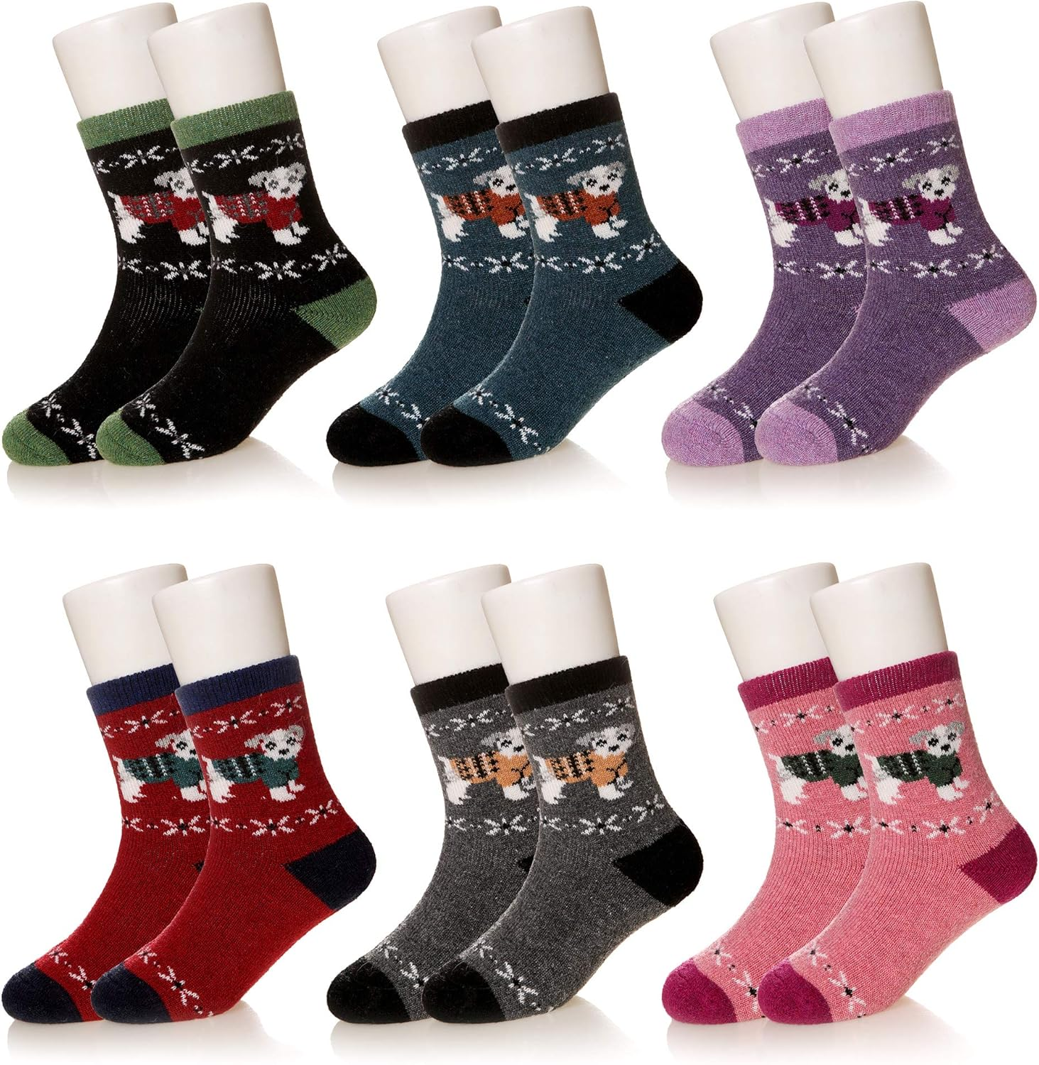 Eocom 6 Pairs Children'S Winter Warm Wool Socks Kids Boys Girls Socks