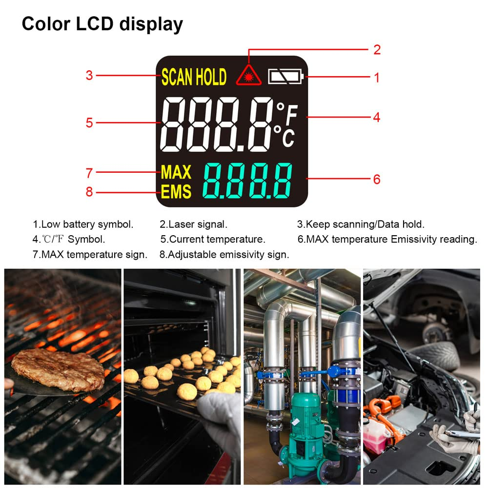 Digital Line Object Temperature Measureme Tool Handheld ℃ ℉ Switchable Measuring Device Multicolor KM-380AH image number 4