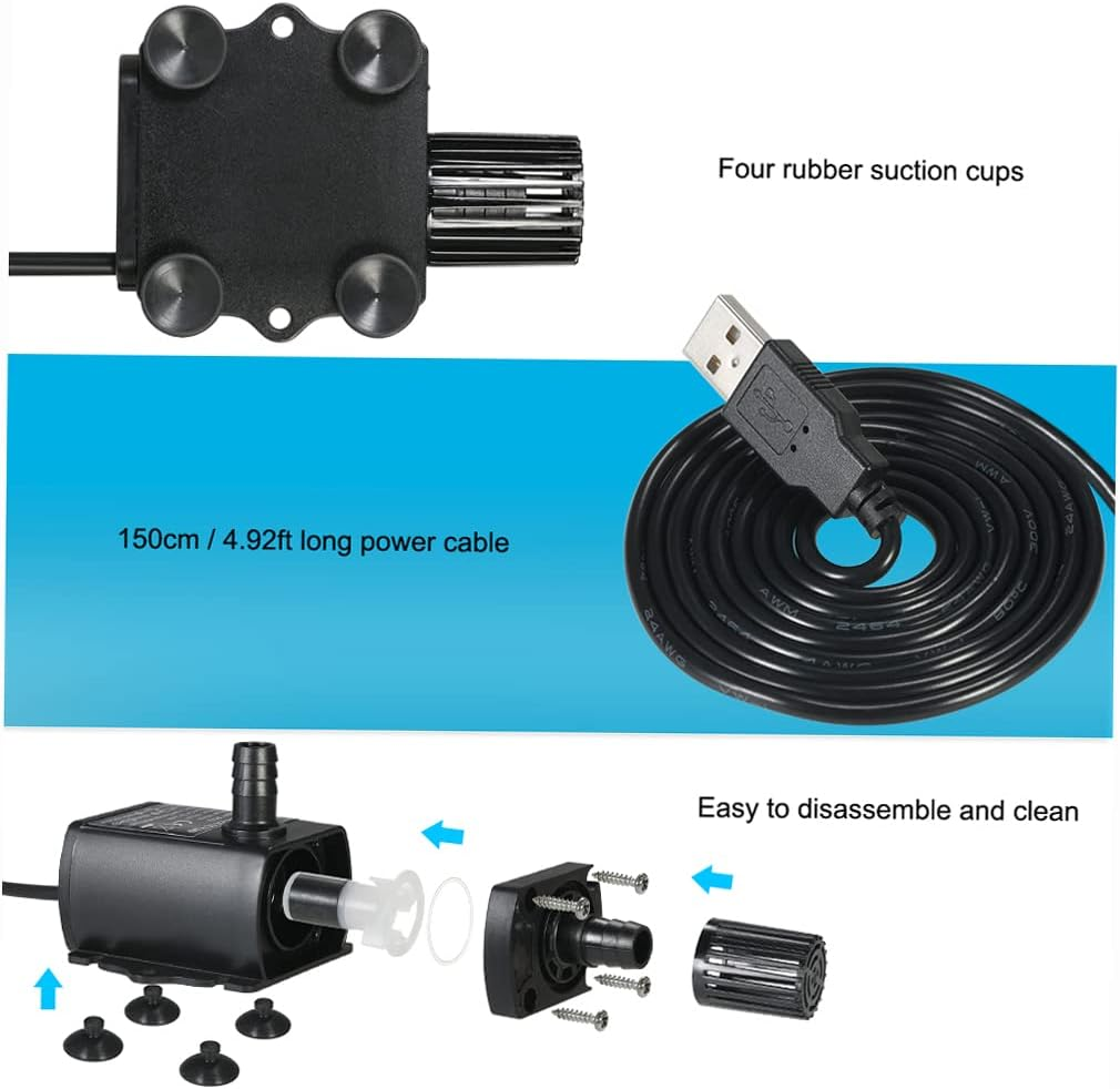 Eacam Ultra-Quiet Mini USB DC5V 4.8W 300L/H Lift 300Cm Brushless Water Pump Waterproof Submersible Fountain with Flow Adjustment Function image number 5