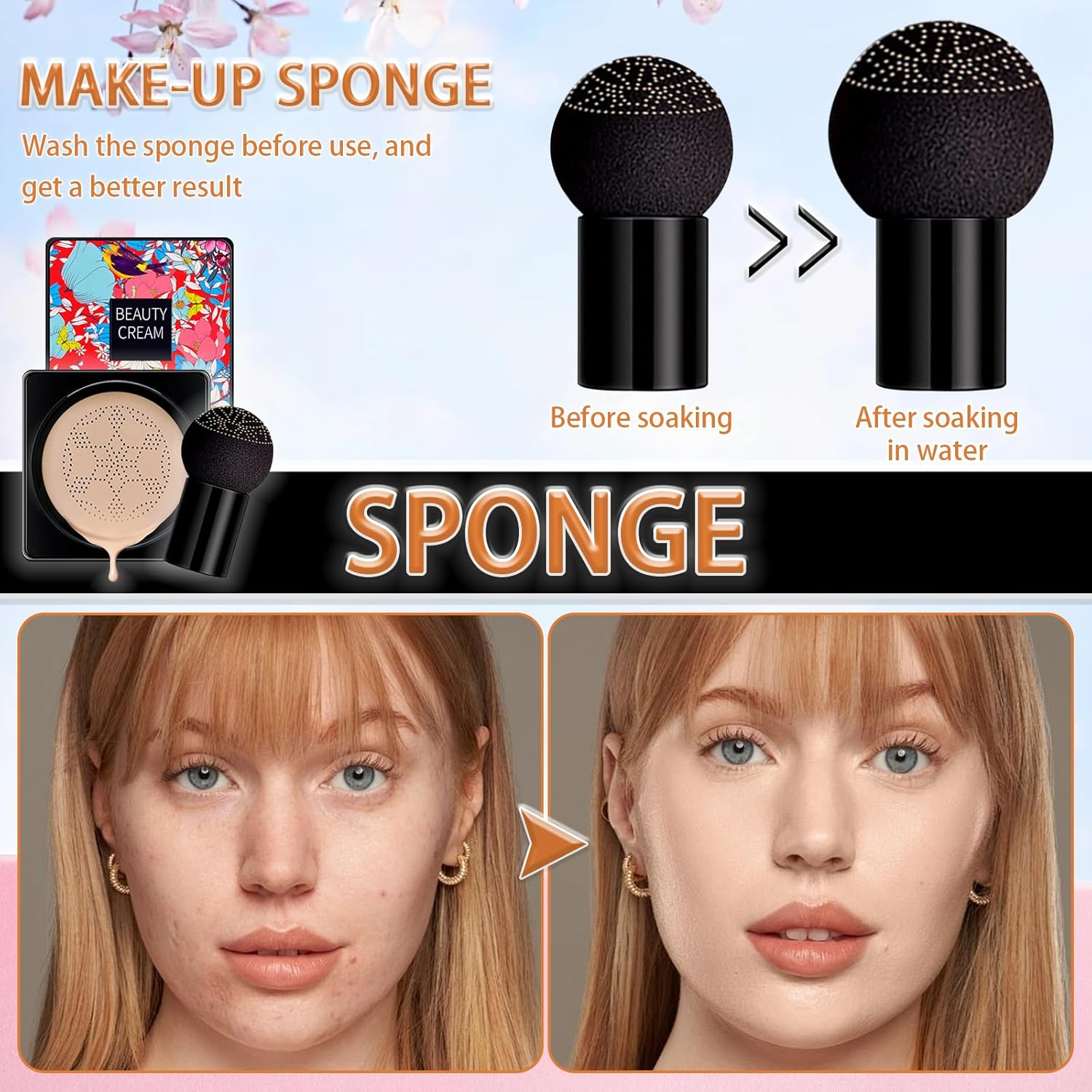 WALULAN Mushroom Head Air Cushion BB Cream Liquid Foundation, Long Lasting, Fresh Fixing, Foundation Powder Sunscreen,Loose Face Powder for Medium Skin Tones image number 6