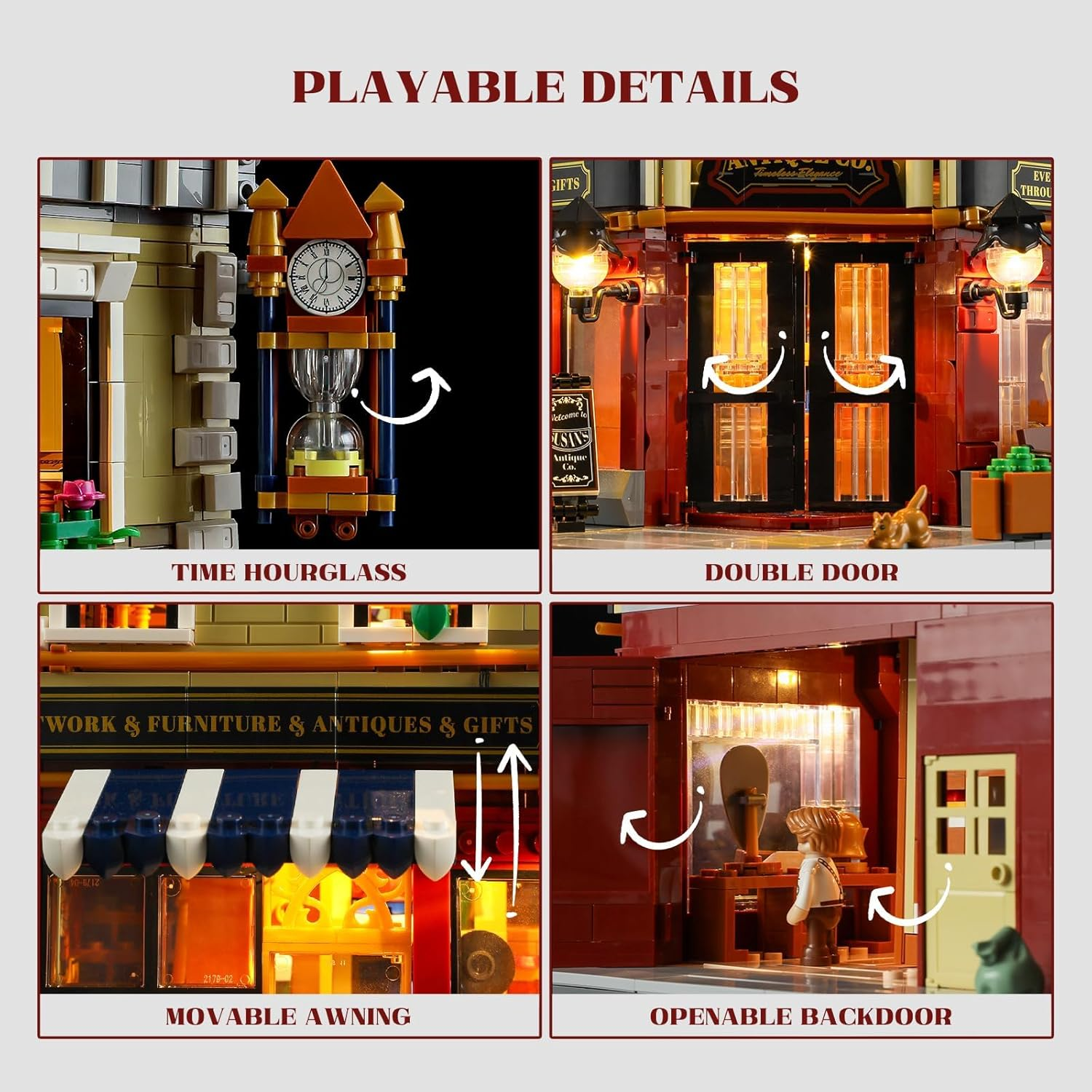FUNWHOLE Antique Shop Lighting Building Block Set - City Life Corner Shop LED Light Construction Kit Model Set 2847 Pieces for Adults and Teenagers image number 3
