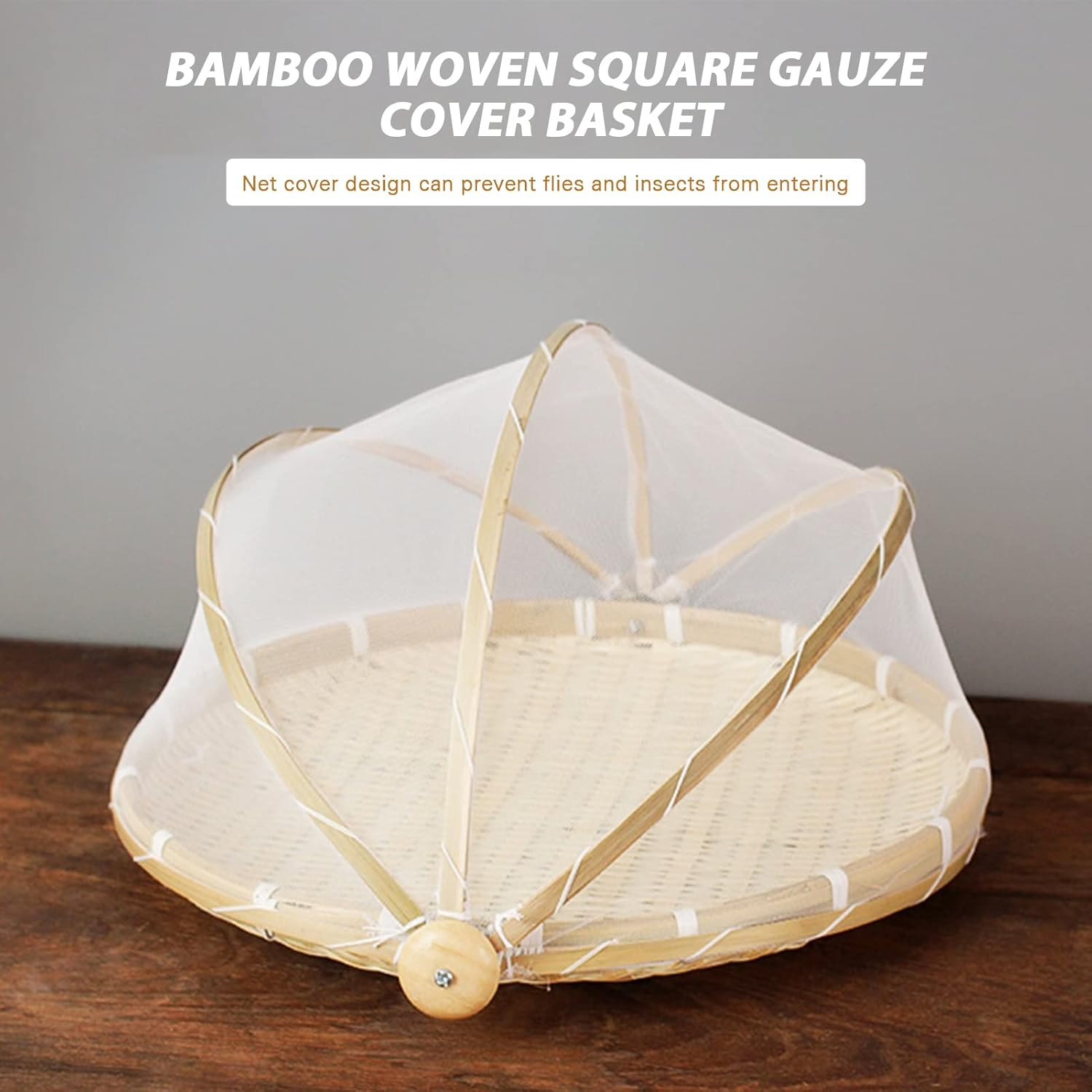 Hand Woven Basket, Multipurpose Storage Dustpan Durable Bread Serving Tray with Mesh Cover Creative Fruit Vegetable Storage Basket Kitchen Gadget for Home/475 (Color : round Large)