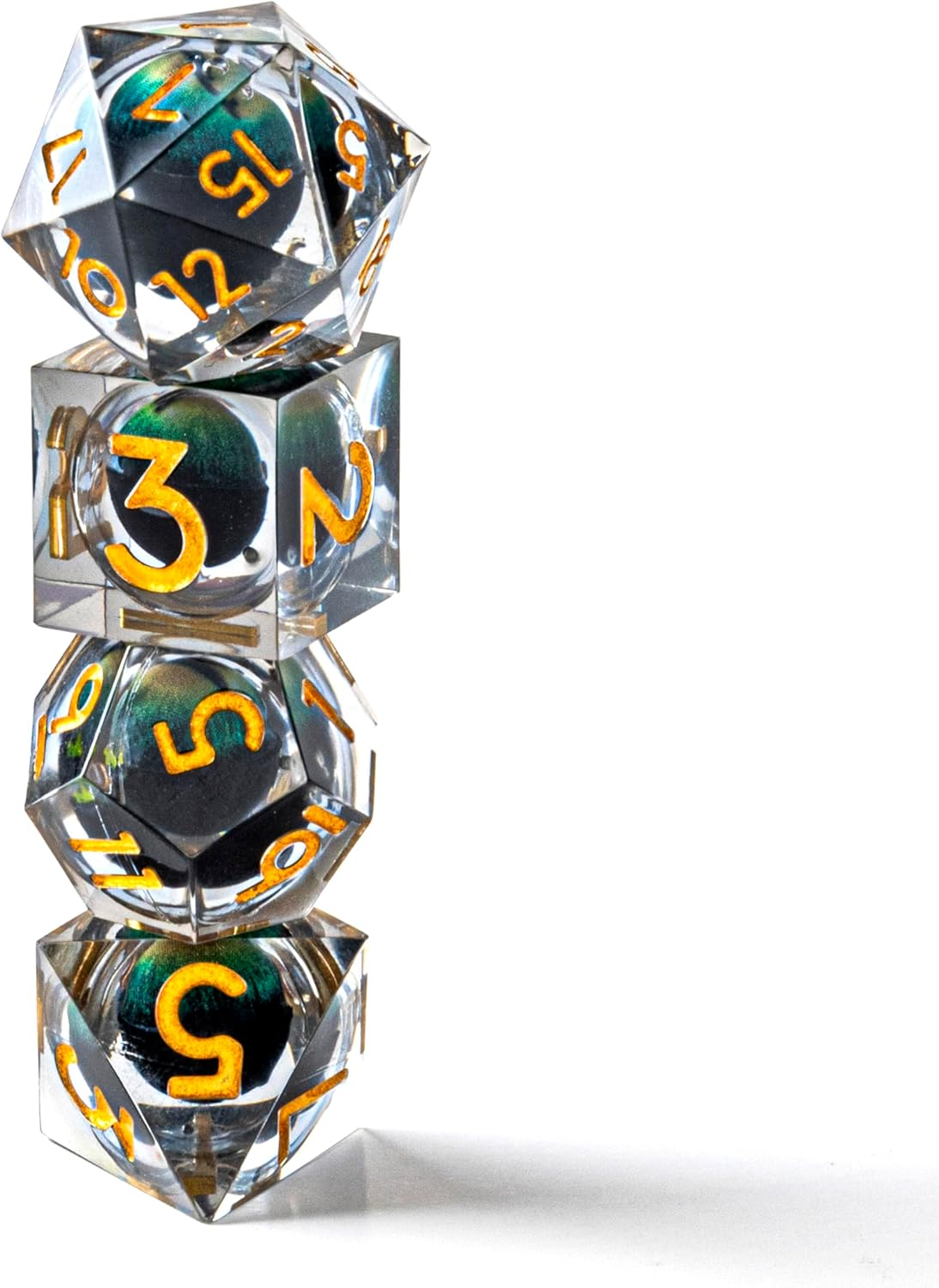 Beholder'S Dragon Eye DND Dice Set,Sharp Edge Liquid Core Resin Handmade Dice with Gift Box 7 PCS for Role Playing Dungeons and Dragons Ttrpg(Dark Green Dargon Eye) image number 5