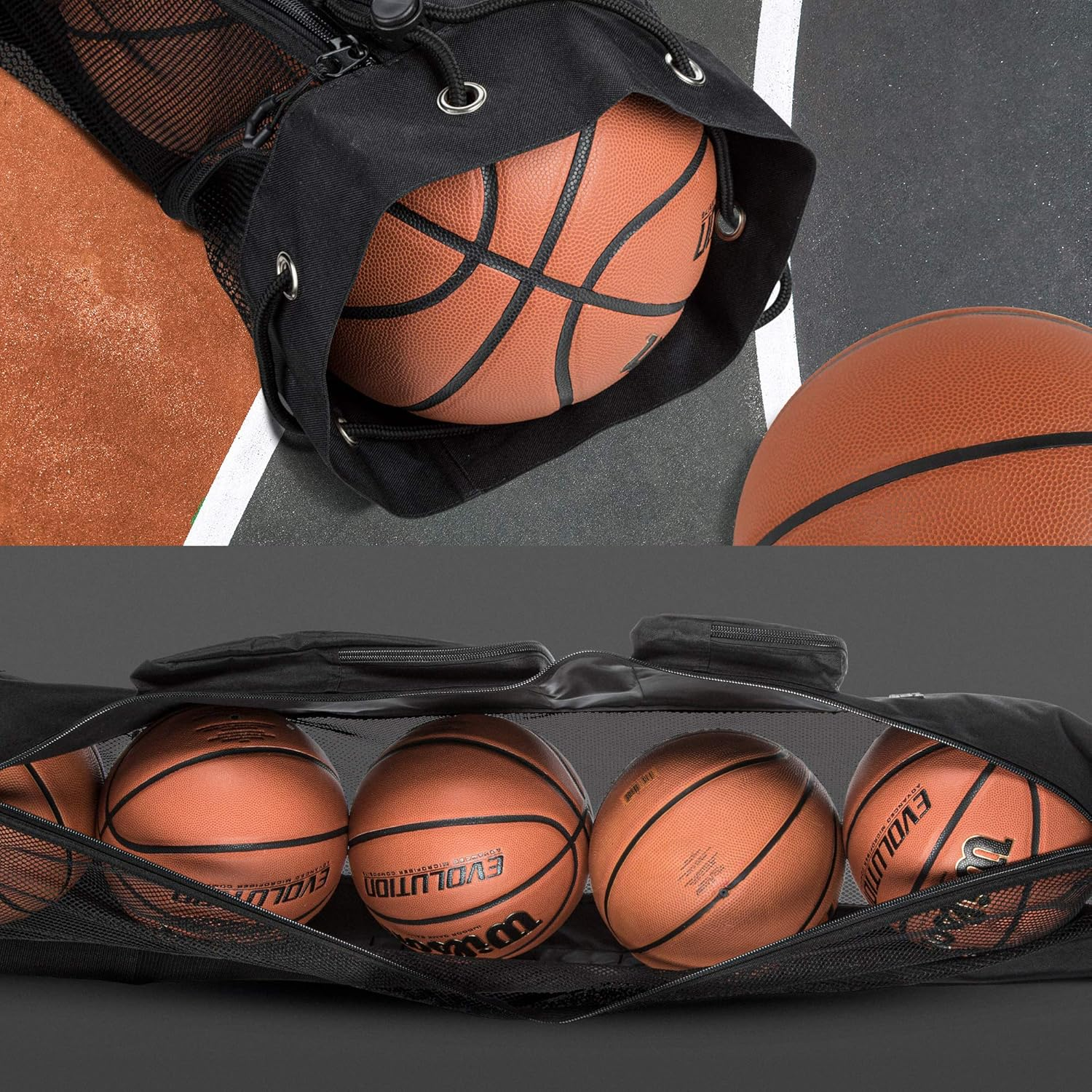 Fitdom Heavy Duty XL Basketball Mesh Equipment Ball Bag W/Shoulder Strap Design for Coach with 2 Front Pockets for Coaching & Sport Accessories. This Team Tube Carrier Can Store up to 5 Basketballs image number 1