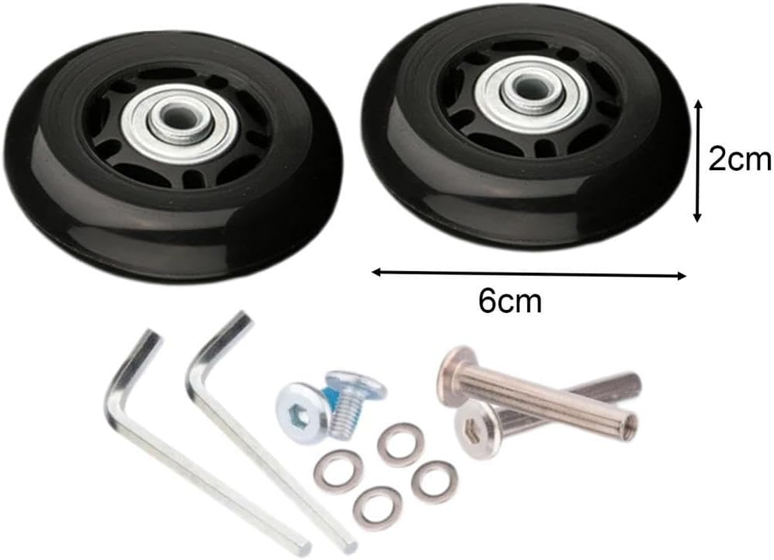 Eigell Luggage Suitcase Replacement Wheels, Rubber Swivel Caster Wheels Bearings Repair Kits, Set of 2, Black - 60X24Mm image number 2