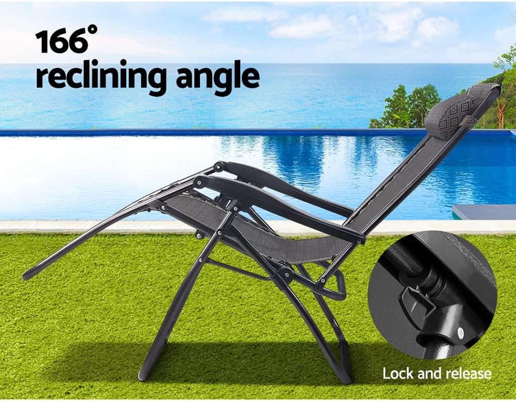 Gardeon Zero Gravity Chair 2PC Reclining Outdoor Sun Lounge Folding Camping image number 5