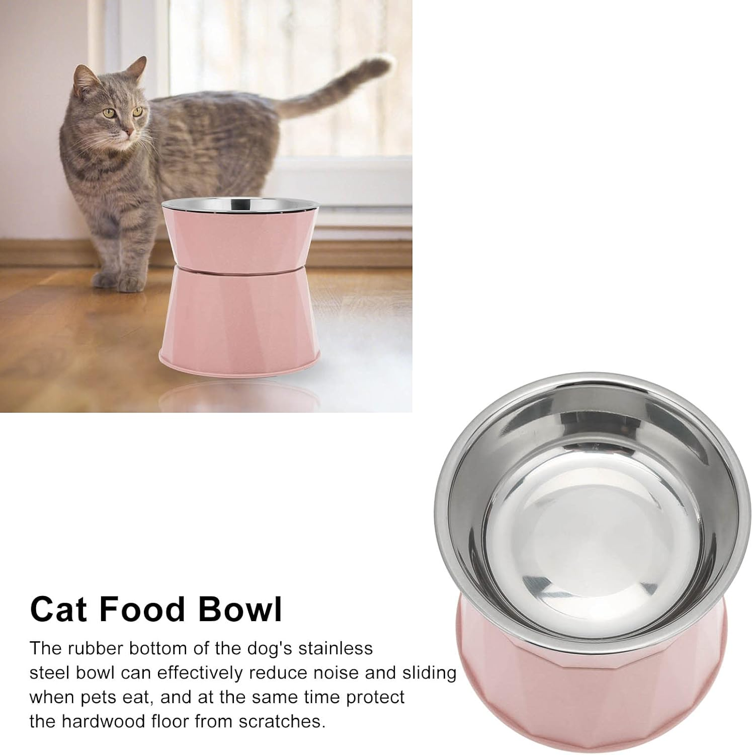 Cat Food Bowl, Stainless Steel Cat Bowl Increased Neck Protective Heavy Duty Cat Double Bowl, Raised Cats Bowls Elevated Tilted Puppy Dish Food Water Bowl Pet Food Water For(Pink [High Double Bowl]) image number 6