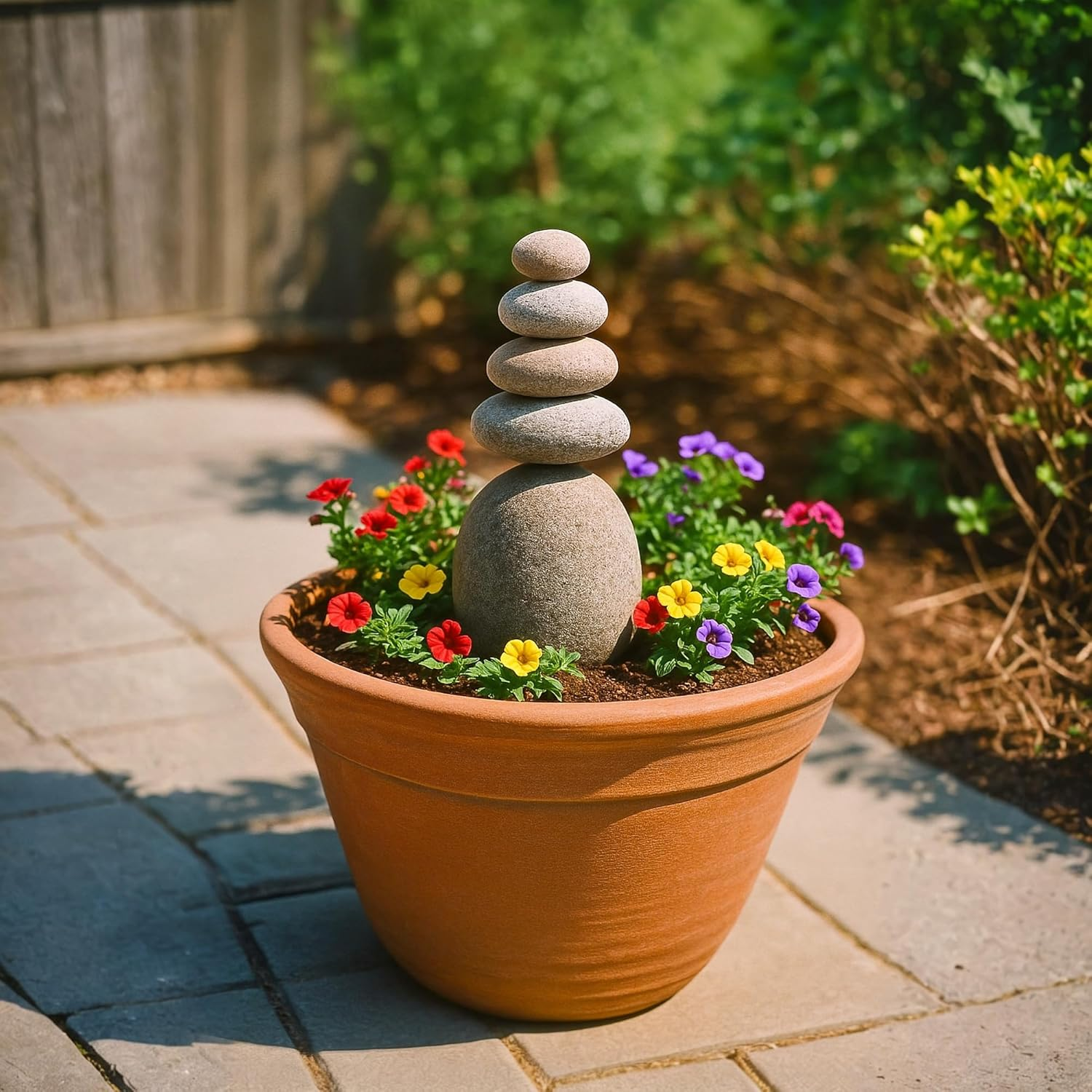 Natural River Stone Quintuple Cairn, Rock Cairns, 5 Stacked Stones, Zen Garden, Balanced Rocks, Decorative Accents, Bohemian Design, Unique Gifts, Office, Living Room, Lawn, Yard, Porch, Patio Decor image number 3