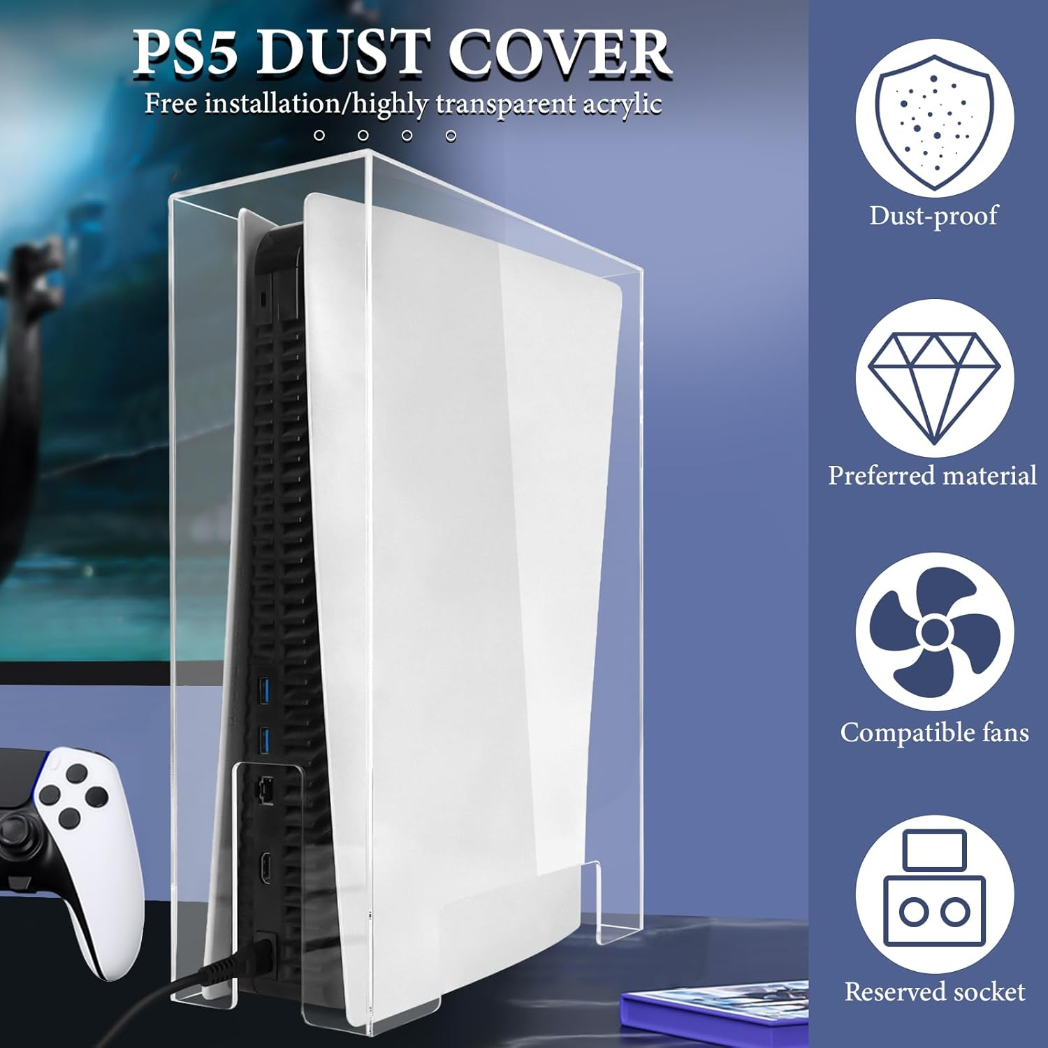 Geekria Acrylic Dust Cover Compatible with Sony Playstation 5, PS5 Slim, PS5 Pro Console, anti Scratch Waterproof Protective Display Case (Clear) image number 2