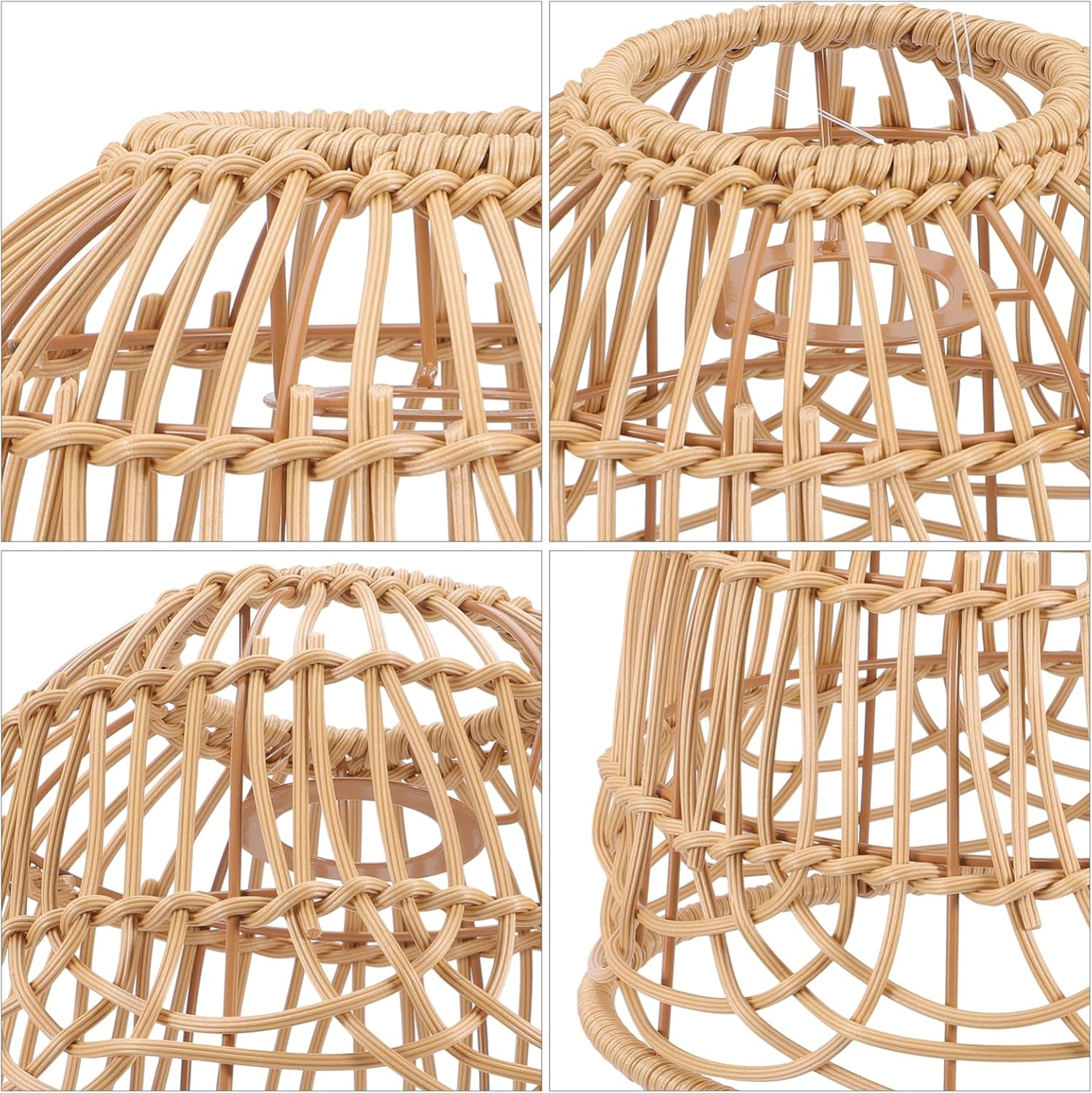 LIFKOME Vintage Decor Pendant Lampshade Rattan Woven Lamp Cover Light Bulb Cage Ceiling Light Shade Rattan Basket Lamp Cover for Home Kitchen Tea House Farmhouse Woven Lamp Shade image number 5