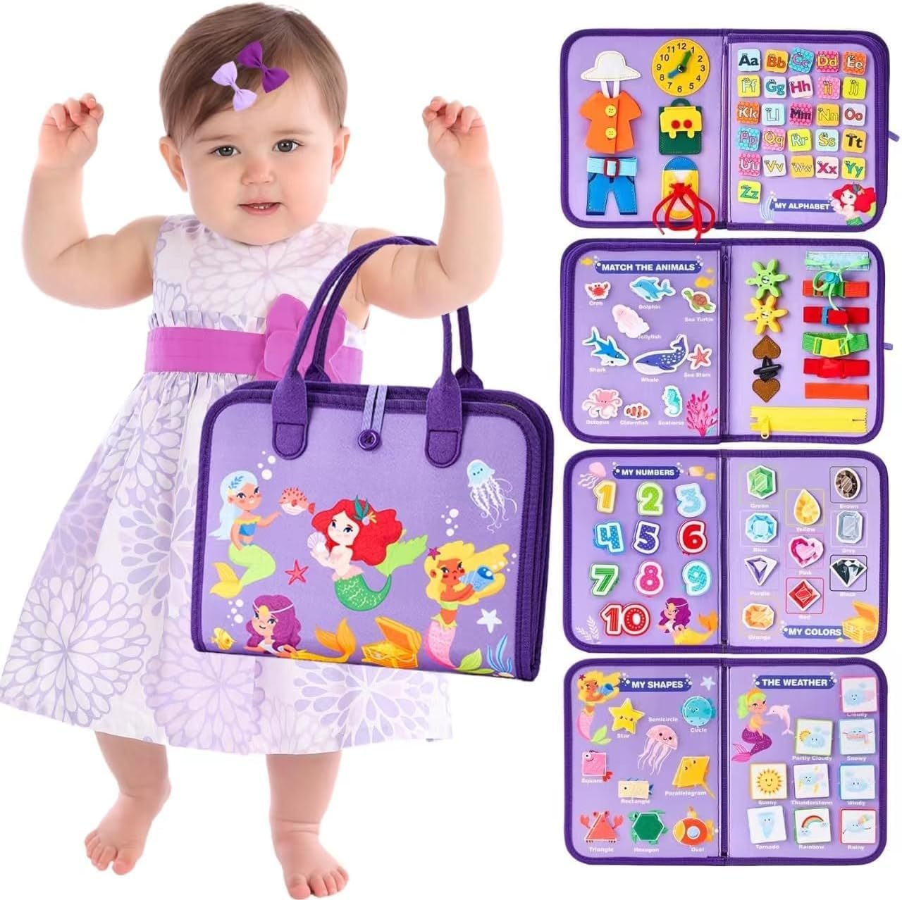 Busy Board Montessori Toys for 3 4 5 6 7 Year Old Toddlers,7 in 1 Busy Book for 3-10 Boys Girls,Educational Activity for Sensory Play,Travel Toys for Plane,Car,Birthday Gifts for Kids image number 6