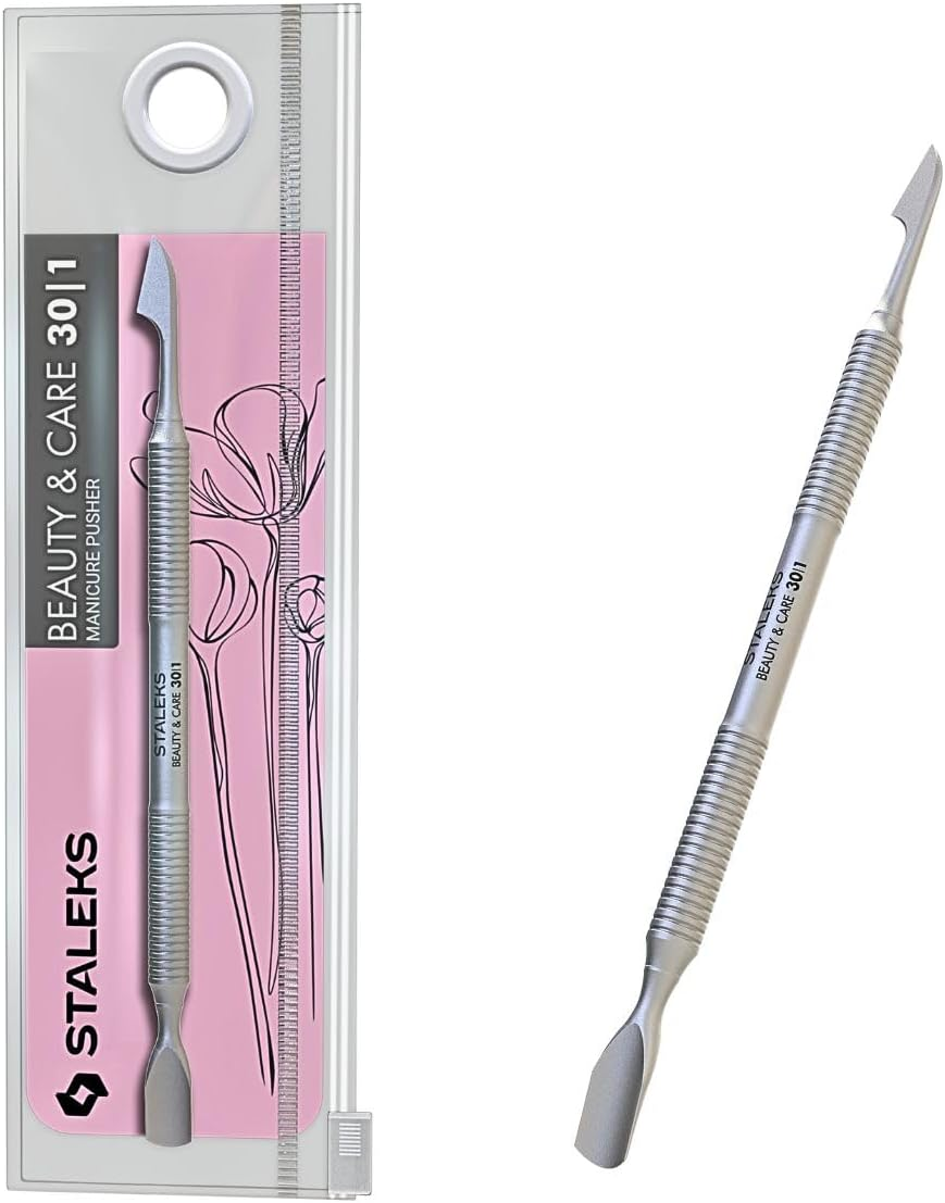 STALEKS Cuticle Pusher for Small Nail Foils - Two Tips Narrow Rounded + Cleaner/Remover Manicure Pedicure Stainless Steel Beauty & Care 30/1