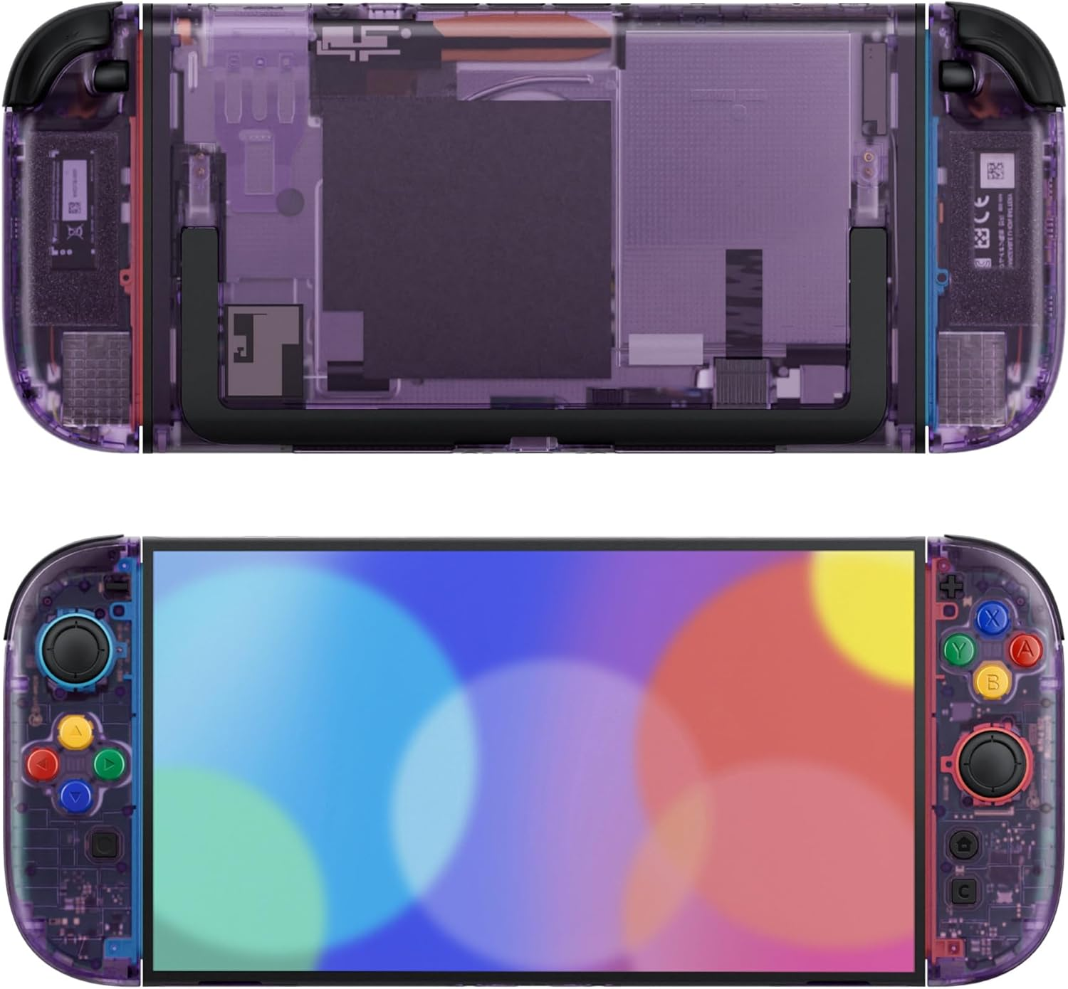 Extremerate DIY Shell Buttons for Nintendo Switch 2, Custom Console Rear Back Plate + Controller Faceplate with Decorative Strips ABXY Direction Keys for Joycon 2 - Essence Version - Clear Slate Black