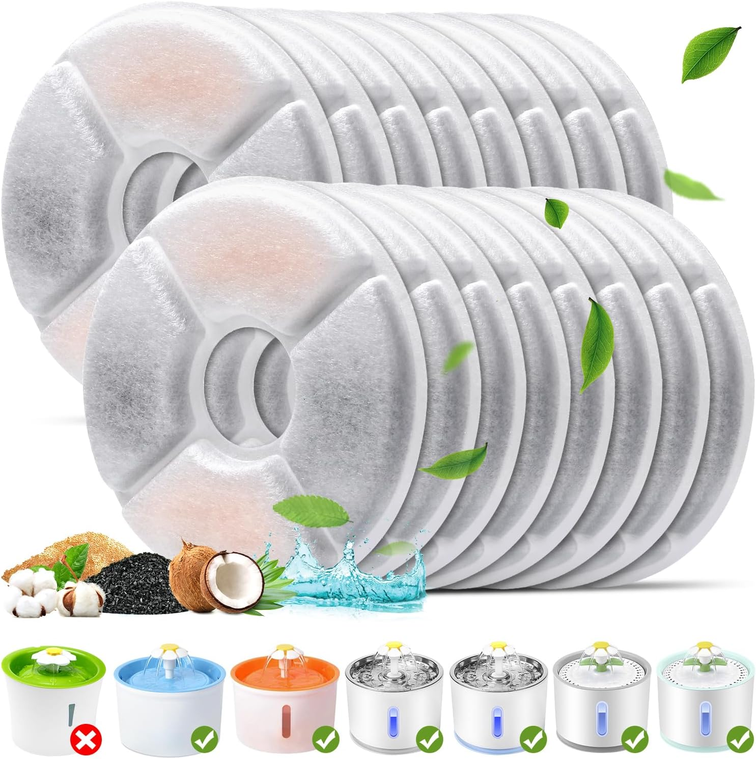 Cat Fountain Filter, Pack of 16 Replacement Filters for 2/2.4 L Drinking Fountain, Triple Filtration System, Activated Carbon Filter for Water Fountain for Cats, Automatic Water Dispenser, Drinking image number 3