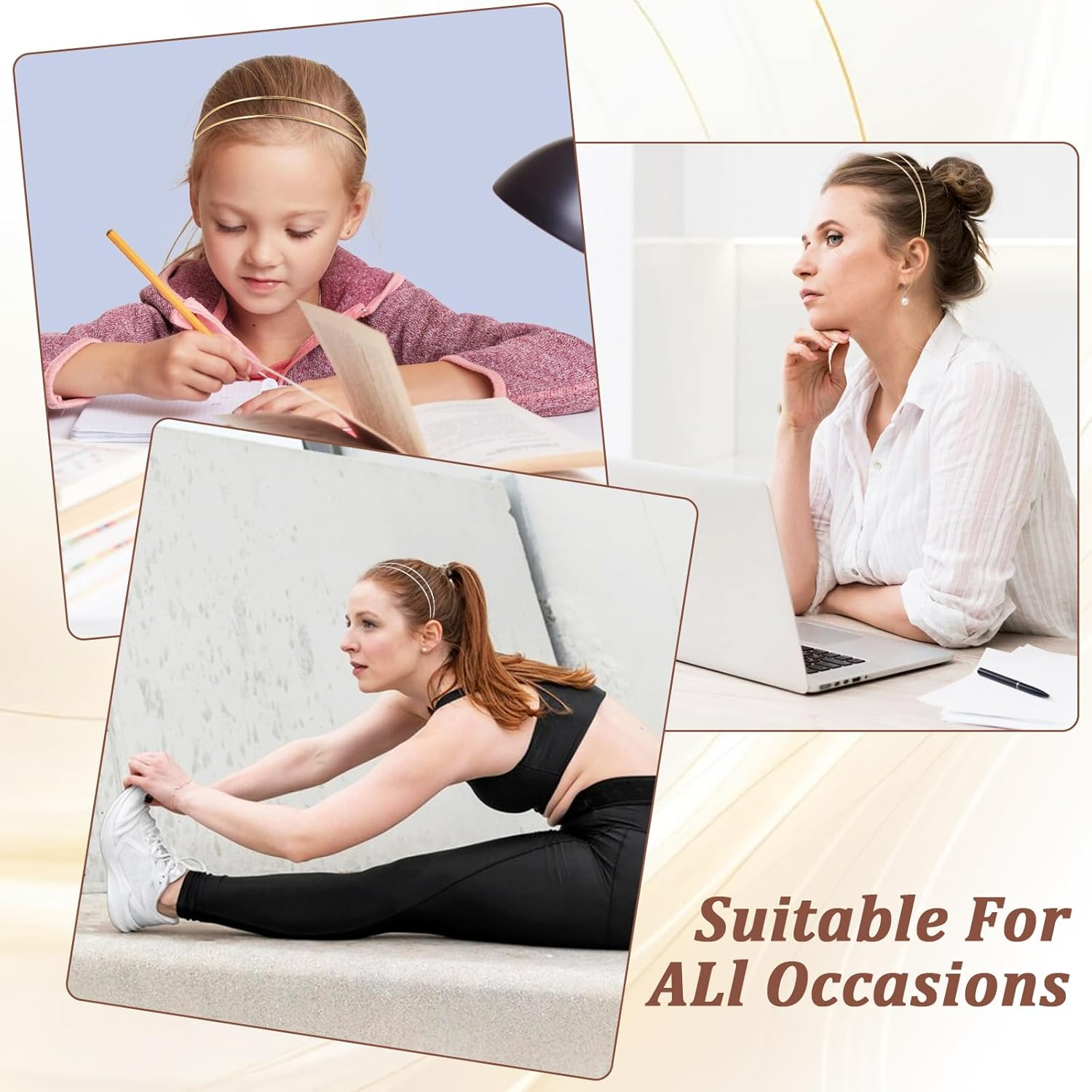 YQQYG 2 Pcs Metal Headband, Silver and Gold Headbands for Women, Fashion Headbands for Women, Metal Hair Band for Any Hairstyle Hair Accessories image number 4