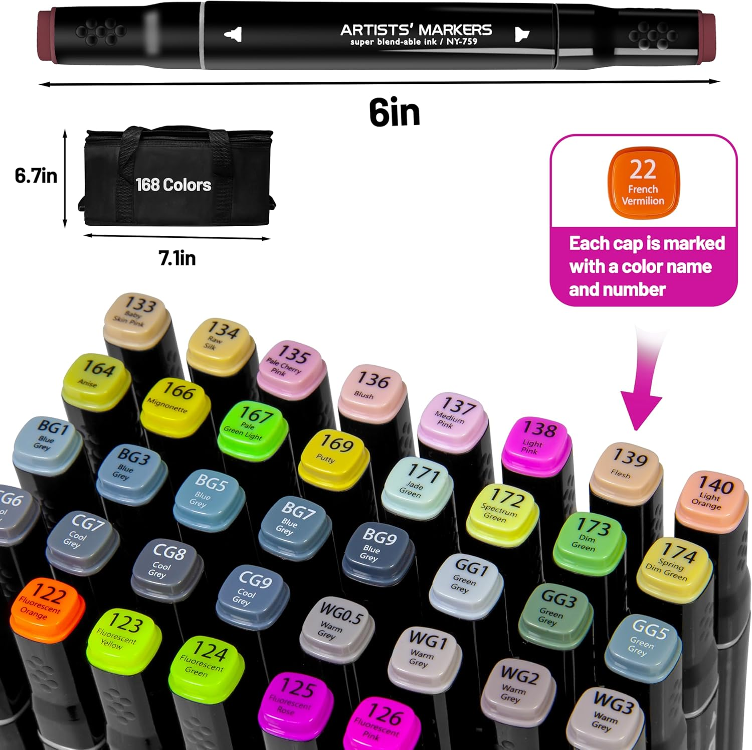 168 Colors Alcohol Markers with Carrying Case,Dual Tip with Fine and Chisel Tip Art Markers for Coloring, Painting, Illustration, Sketching, Card Making image number 5